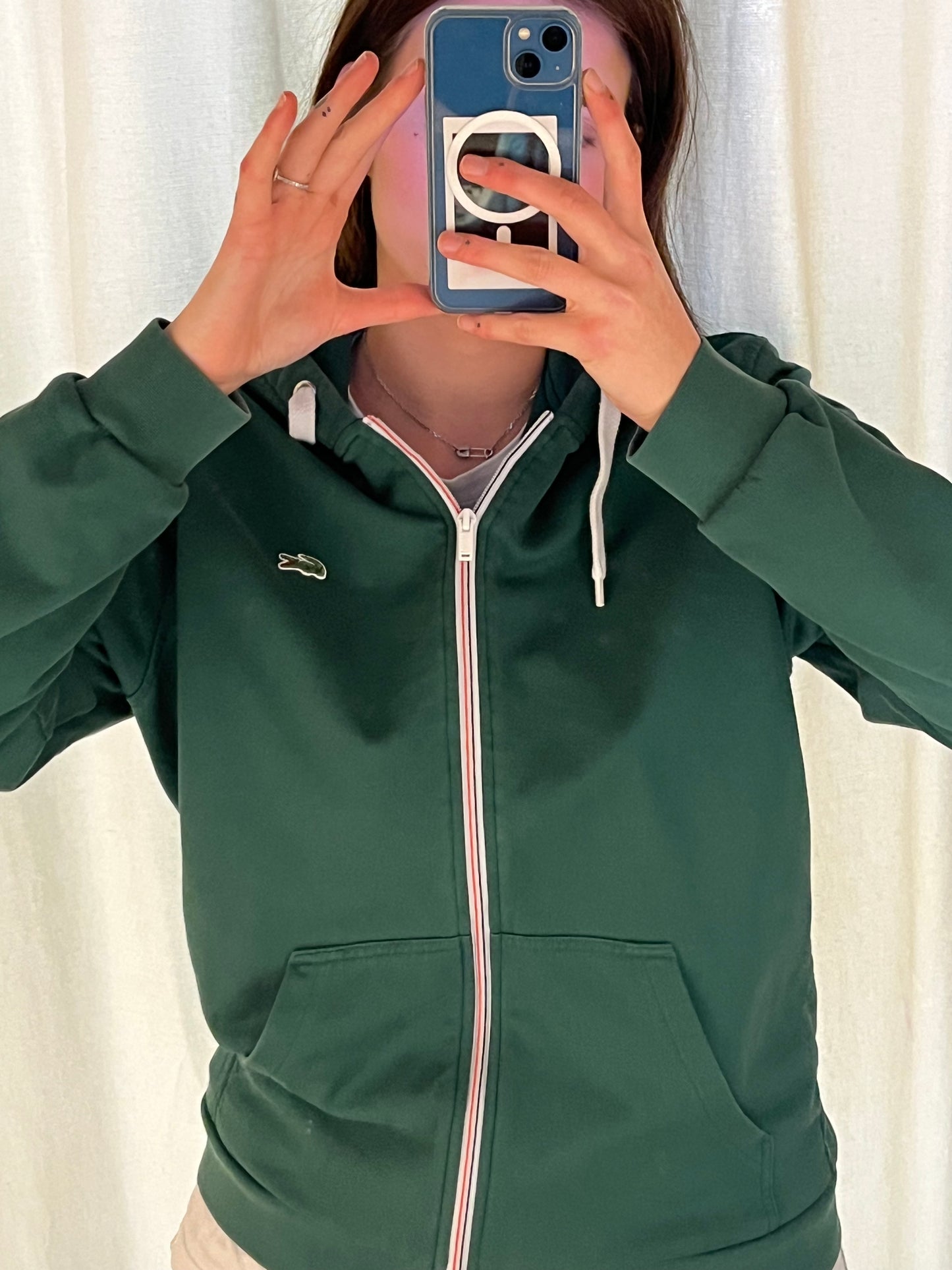 GREEN VINTAGE LACOSTE LIVE LOGO ZIP HOODIE (6 / Large)