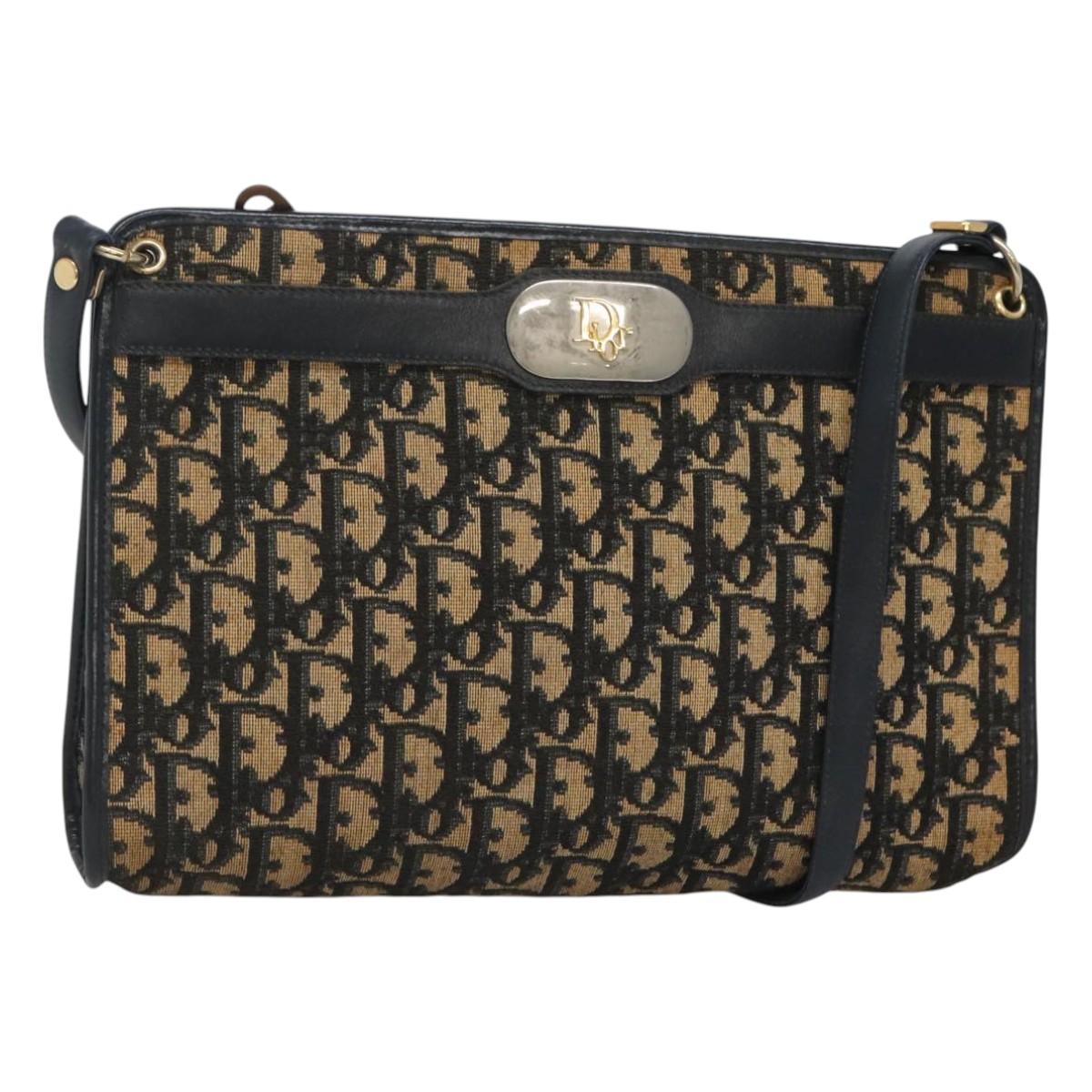 Christian Dior Trotter Canvas Shoulder Bag Navy Gold