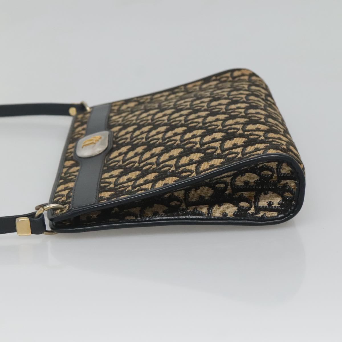 Christian Dior Trotter Canvas Shoulder Bag Navy Gold