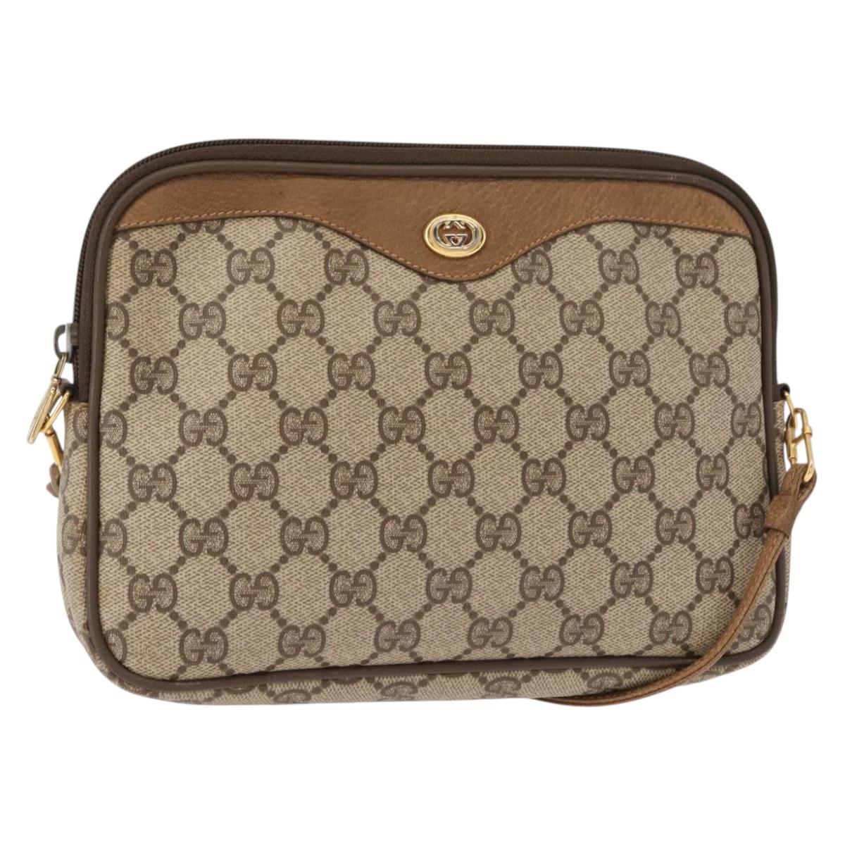 GUCCI GG Supreme Schultertasche PVC Beige Gold