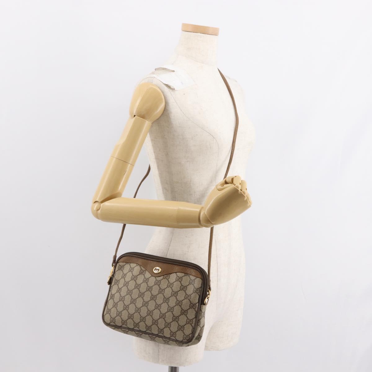 GUCCI GG Supreme Schultertasche PVC Beige Gold