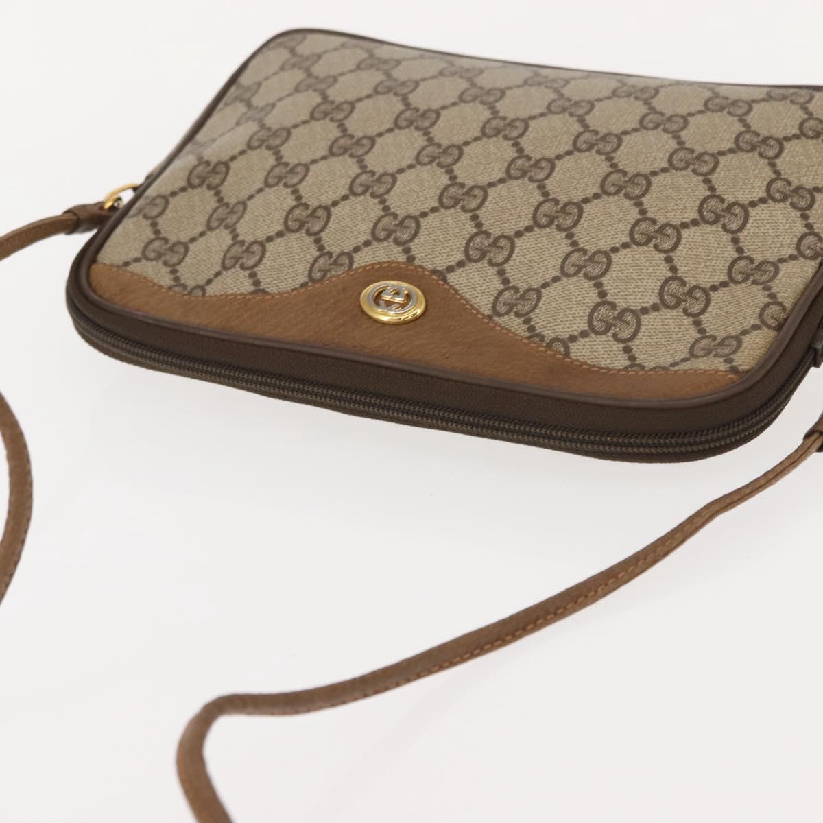 GUCCI GG Supreme Schultertasche PVC Beige Gold