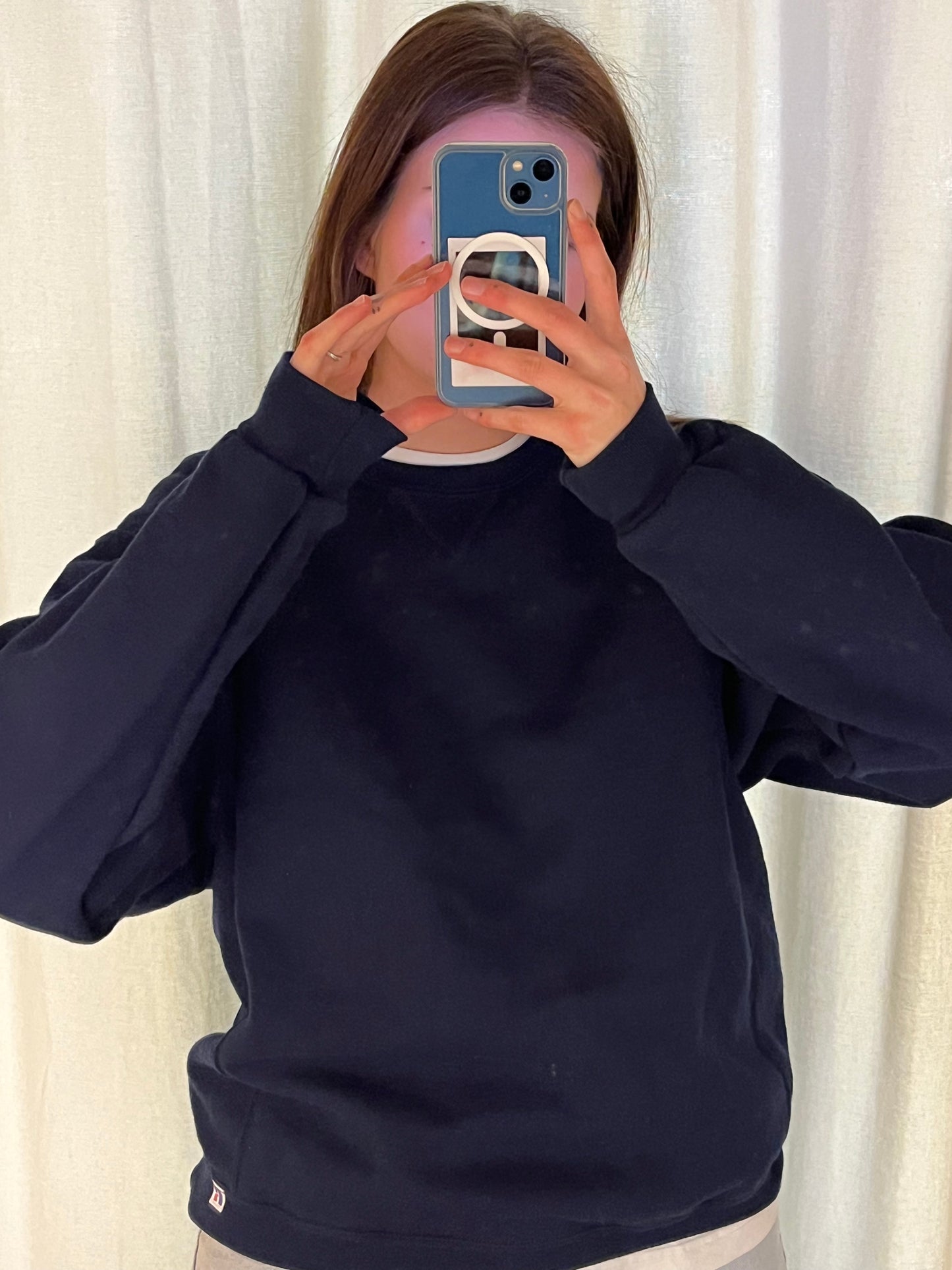 NAVY VINTAGE RUSSEL ATHLETICS BLANK SWEATSHIRT (Large)