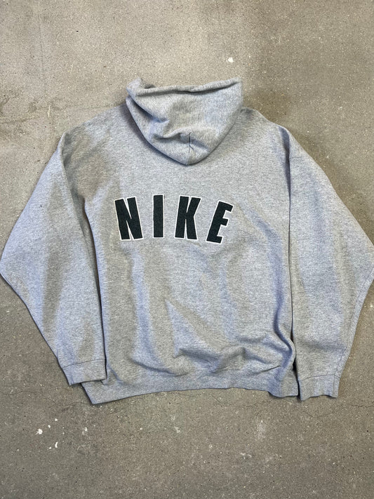 Grey Rare 1990s Nike Centre Swoosh x Spell out back-hit (Made in USA) (XL)