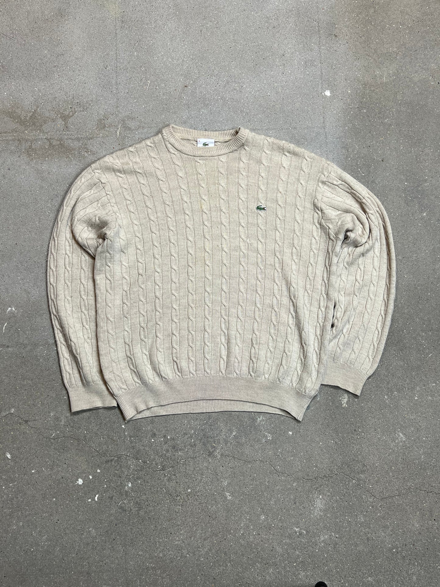 CRÉME/BEIGE VINTAGE LACOSTE LOGO CABLE KNIT (5 / Medium)