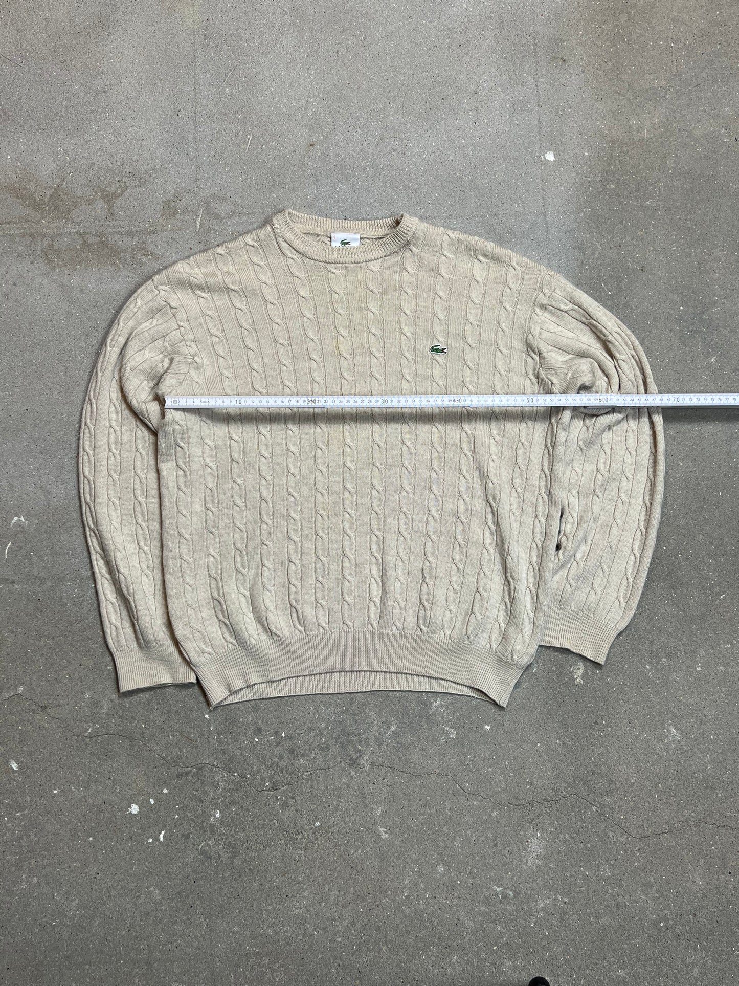 CRÉME/BEIGE VINTAGE LACOSTE LOGO CABLE KNIT (5 / Medium)