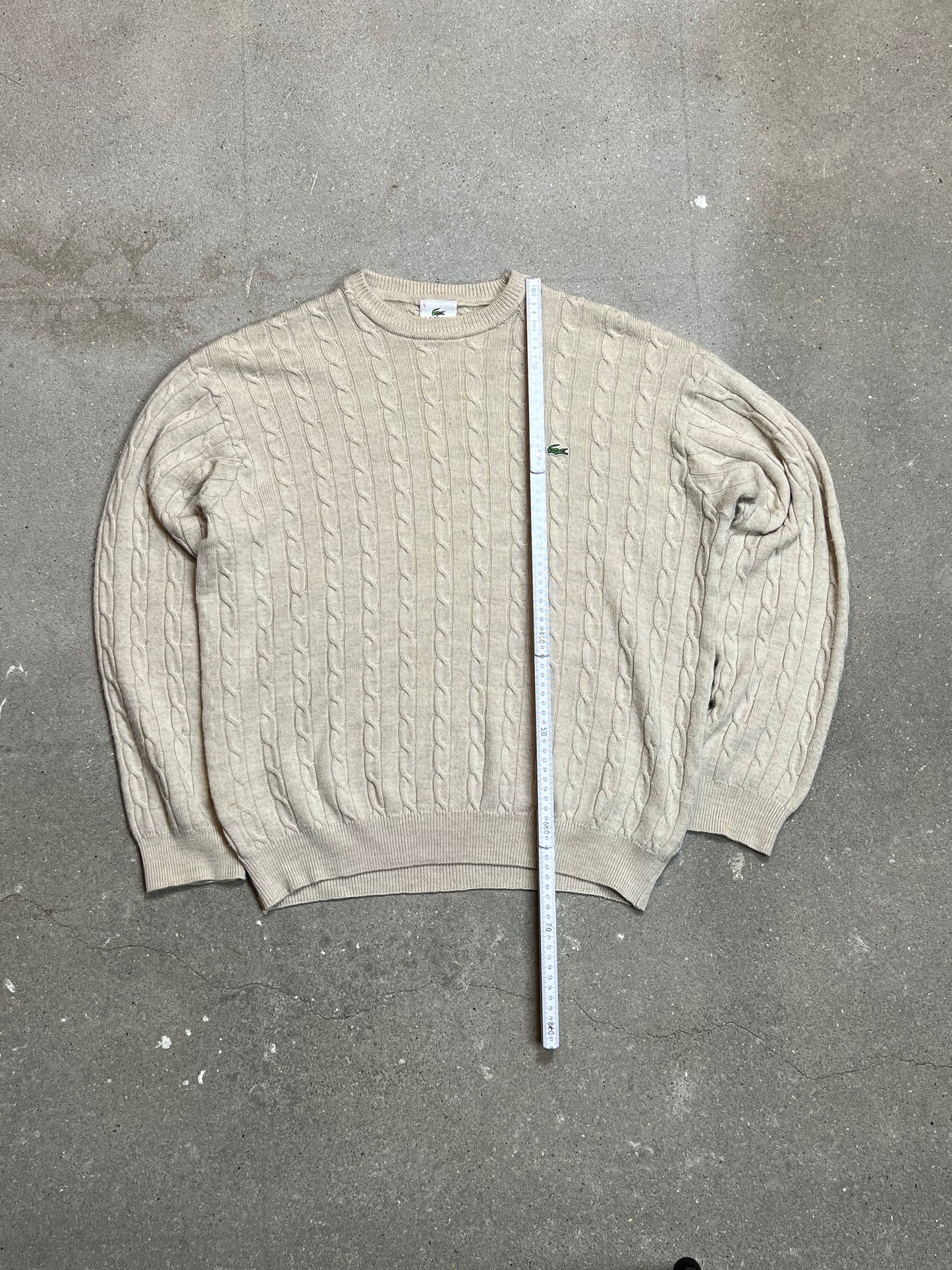 CRÉME/BEIGE VINTAGE LACOSTE LOGO CABLE KNIT (5 / Medium)