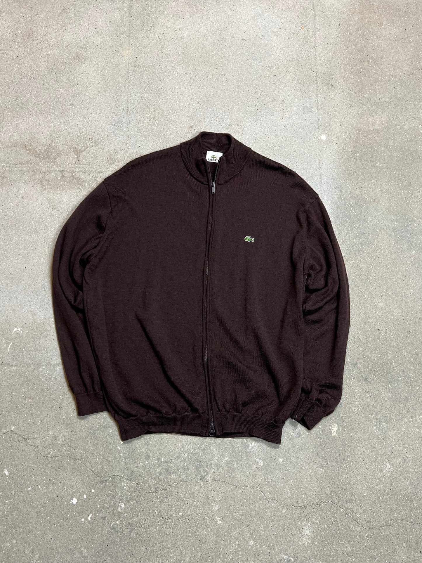 BRAUNER VINTAGE-LACOSTE-ZIP-STRICK (7 / GROß)