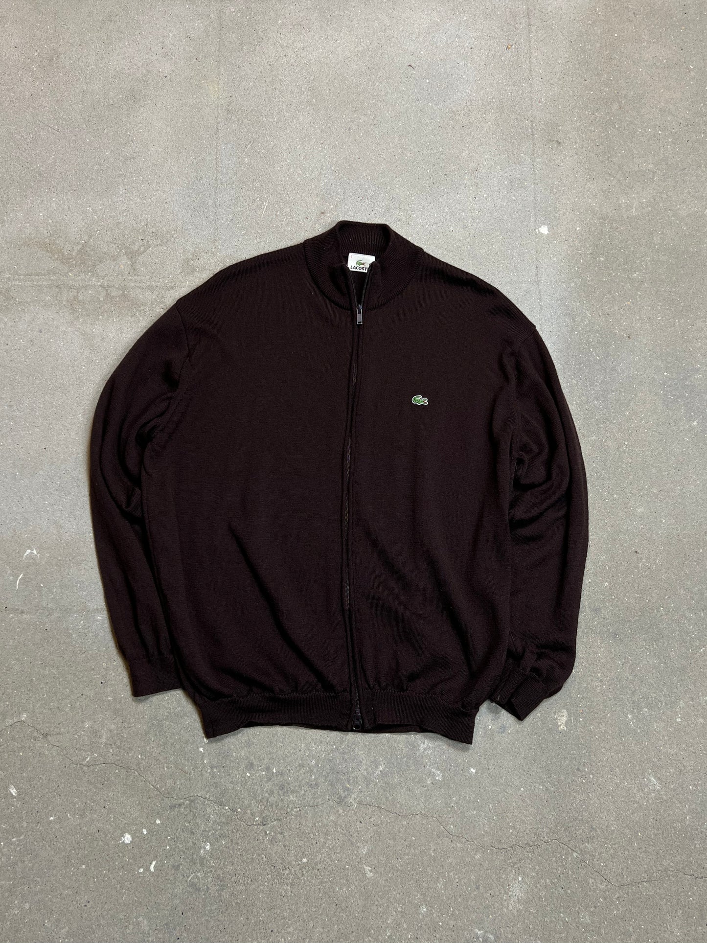 BRAUNER VINTAGE-LACOSTE-ZIP-STRICK (7 / GROß)