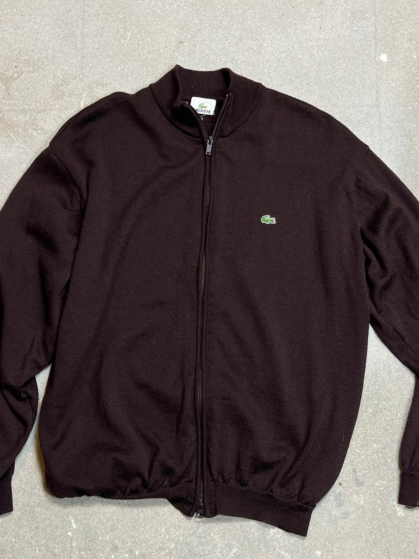 BRAUNER VINTAGE-LACOSTE-ZIP-STRICK (7 / GROß)