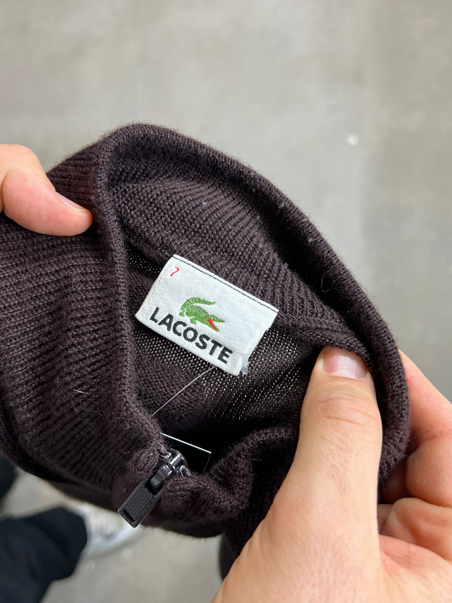 BRAUNER VINTAGE-LACOSTE-ZIP-STRICK (7 / GROß)