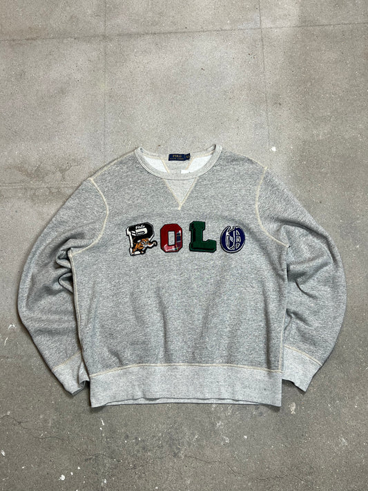 GREY VINTAGE RALPH LAUREN POLO SPELLOUT SWEATSHIRT (XL)