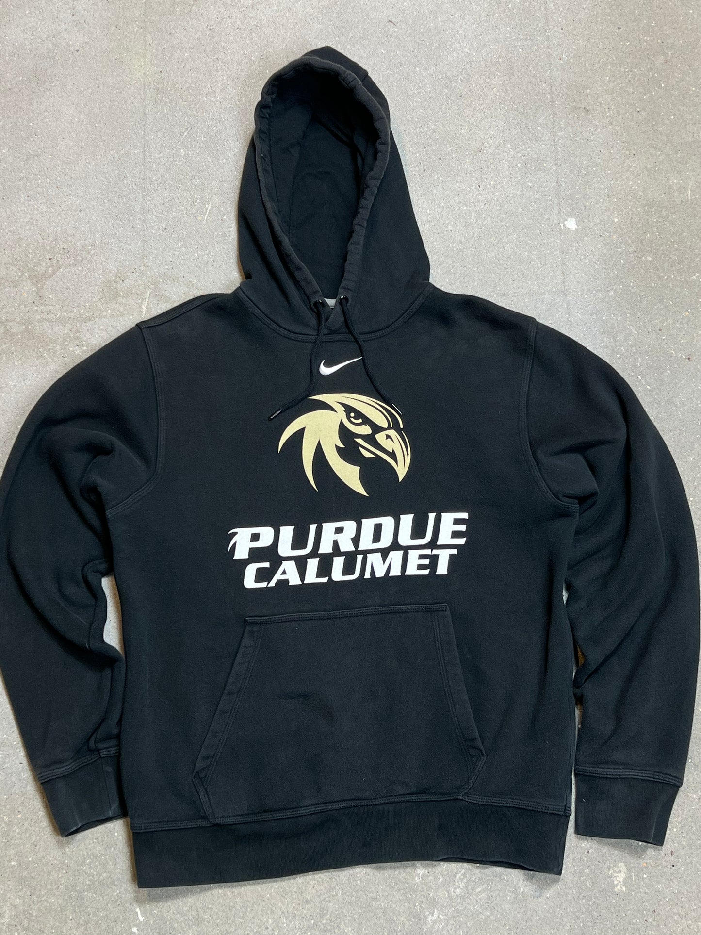 VERBLISSTER SCHWARZER VINTAGE NIKE „CENTER SWOOSH“ UNIVERSITY HOODIE (S)