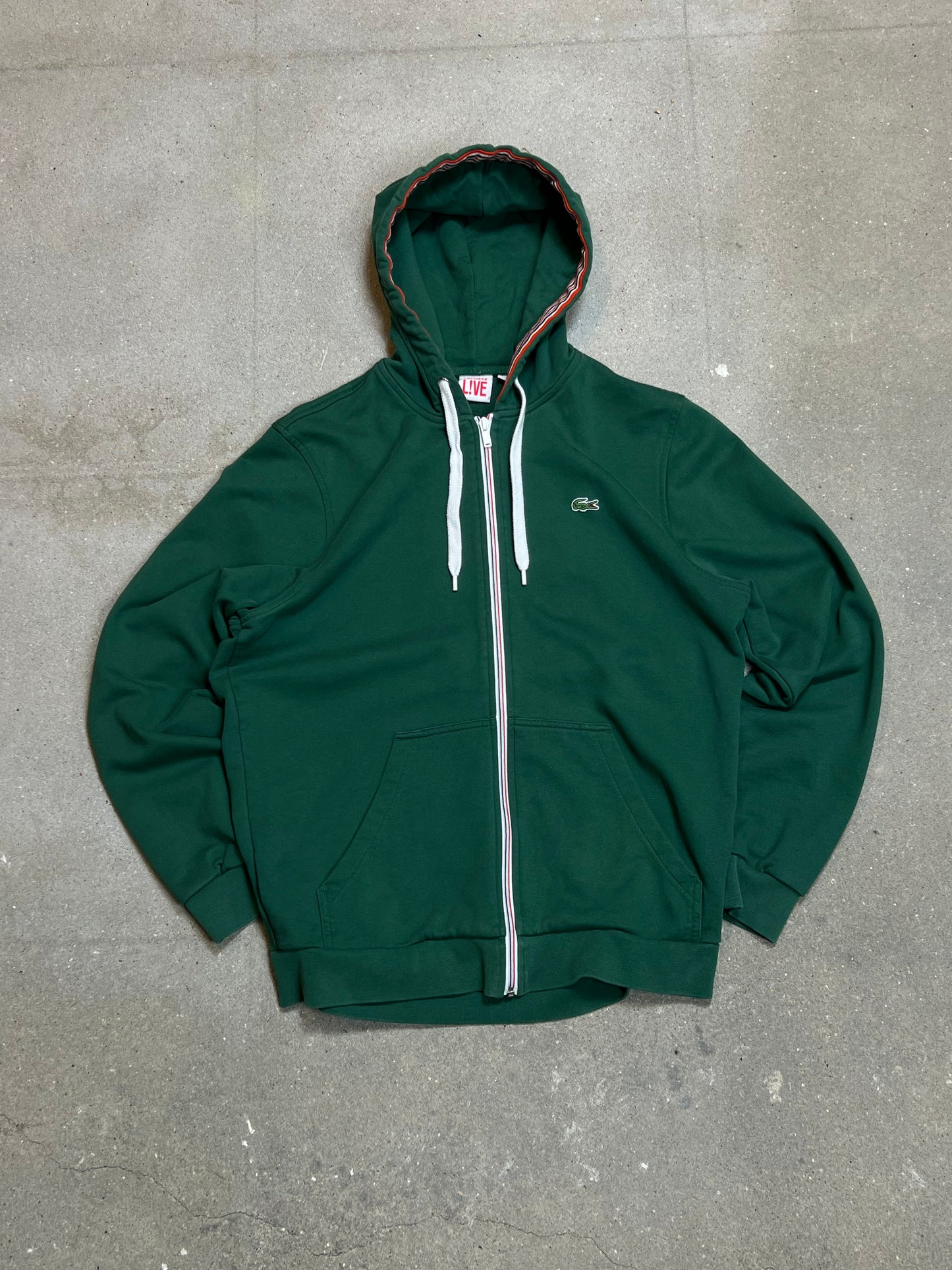 GREEN VINTAGE LACOSTE LIVE LOGO ZIP HOODIE (6 / Large)