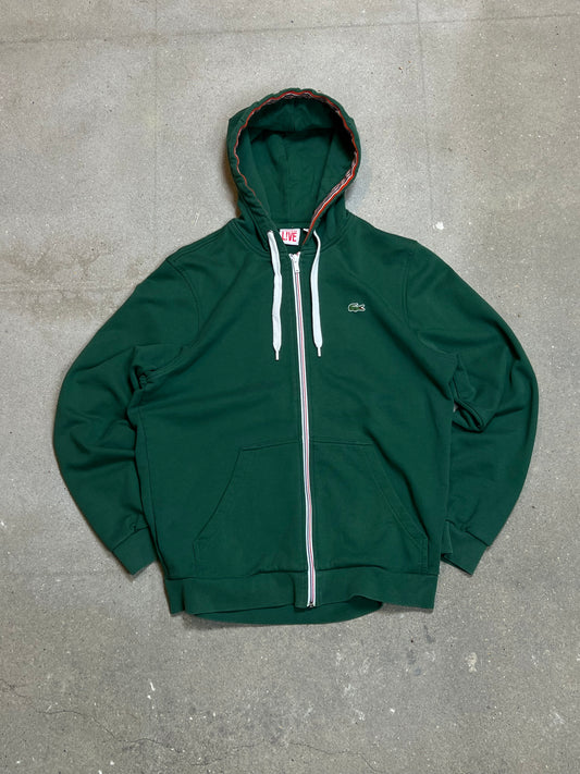 GREEN VINTAGE LACOSTE LIVE LOGO ZIP HOODIE (6 / Large)