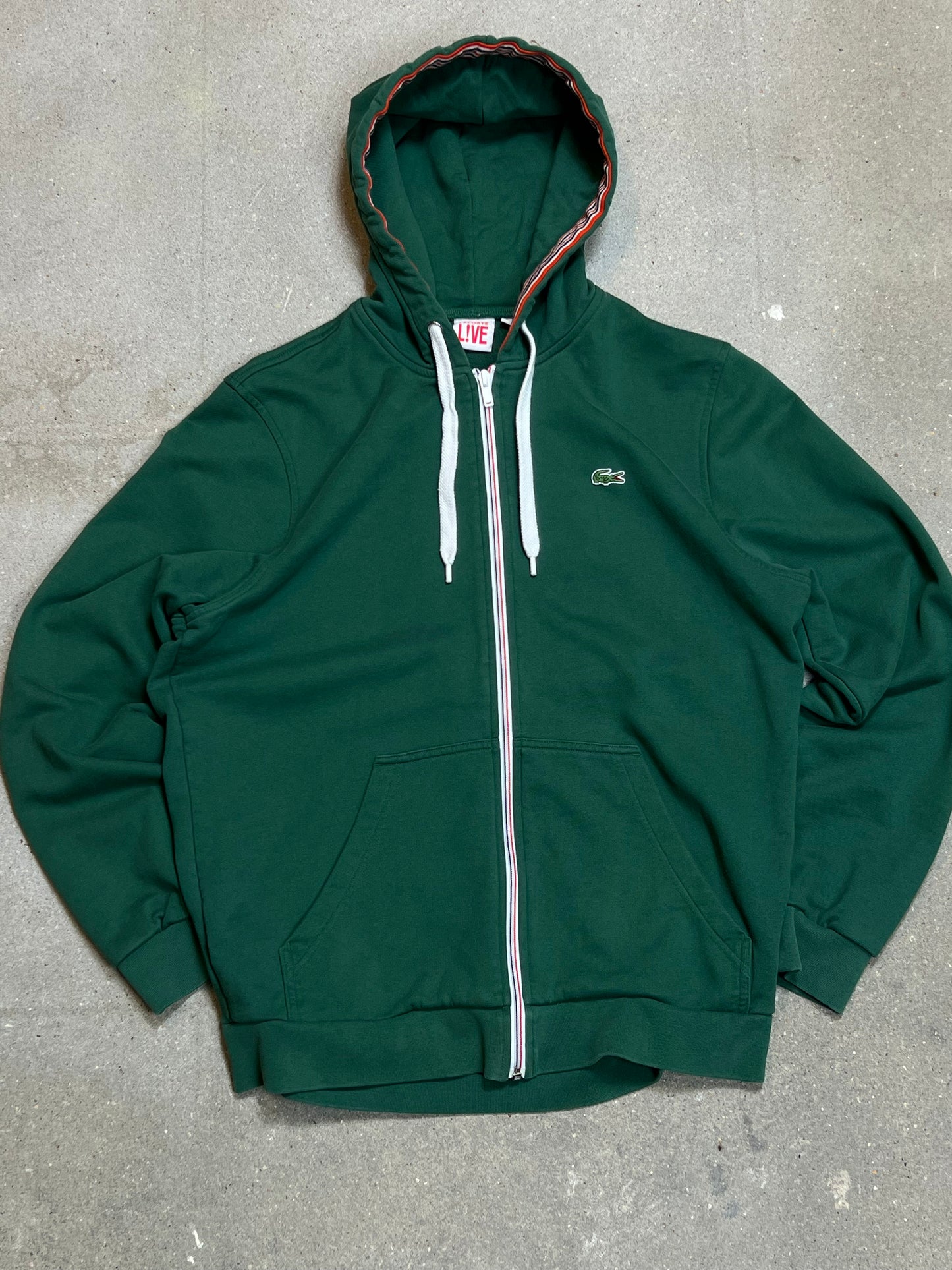 GREEN VINTAGE LACOSTE LIVE LOGO ZIP HOODIE (6 / Large)