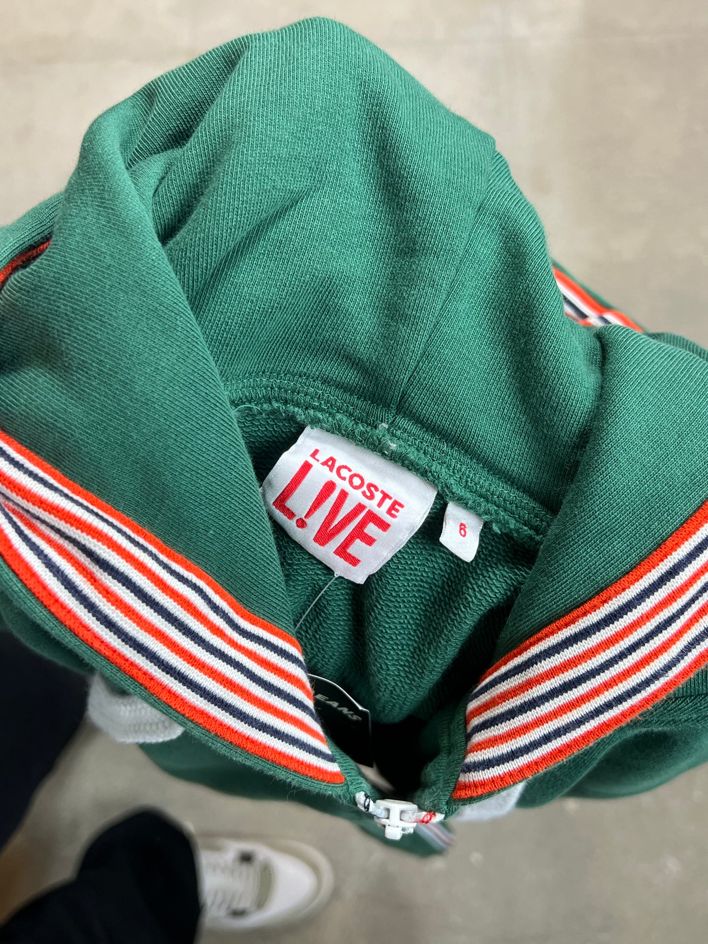 GREEN VINTAGE LACOSTE LIVE LOGO ZIP HOODIE (6 / Large)