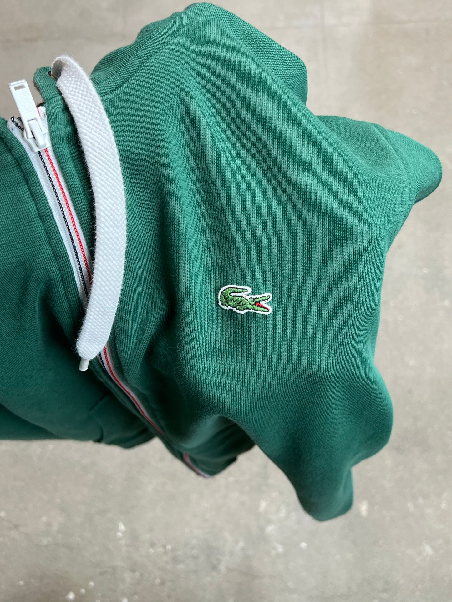 GREEN VINTAGE LACOSTE LIVE LOGO ZIP HOODIE (6 / Large)