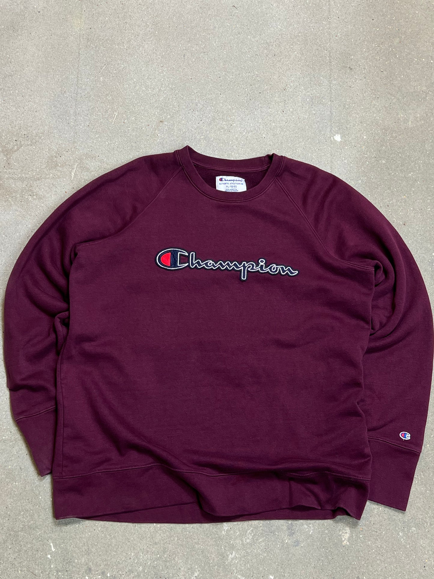 BURGUNDER VINTAGE CHAMPION SPELLOUT SWEATSHIRT (XL)
