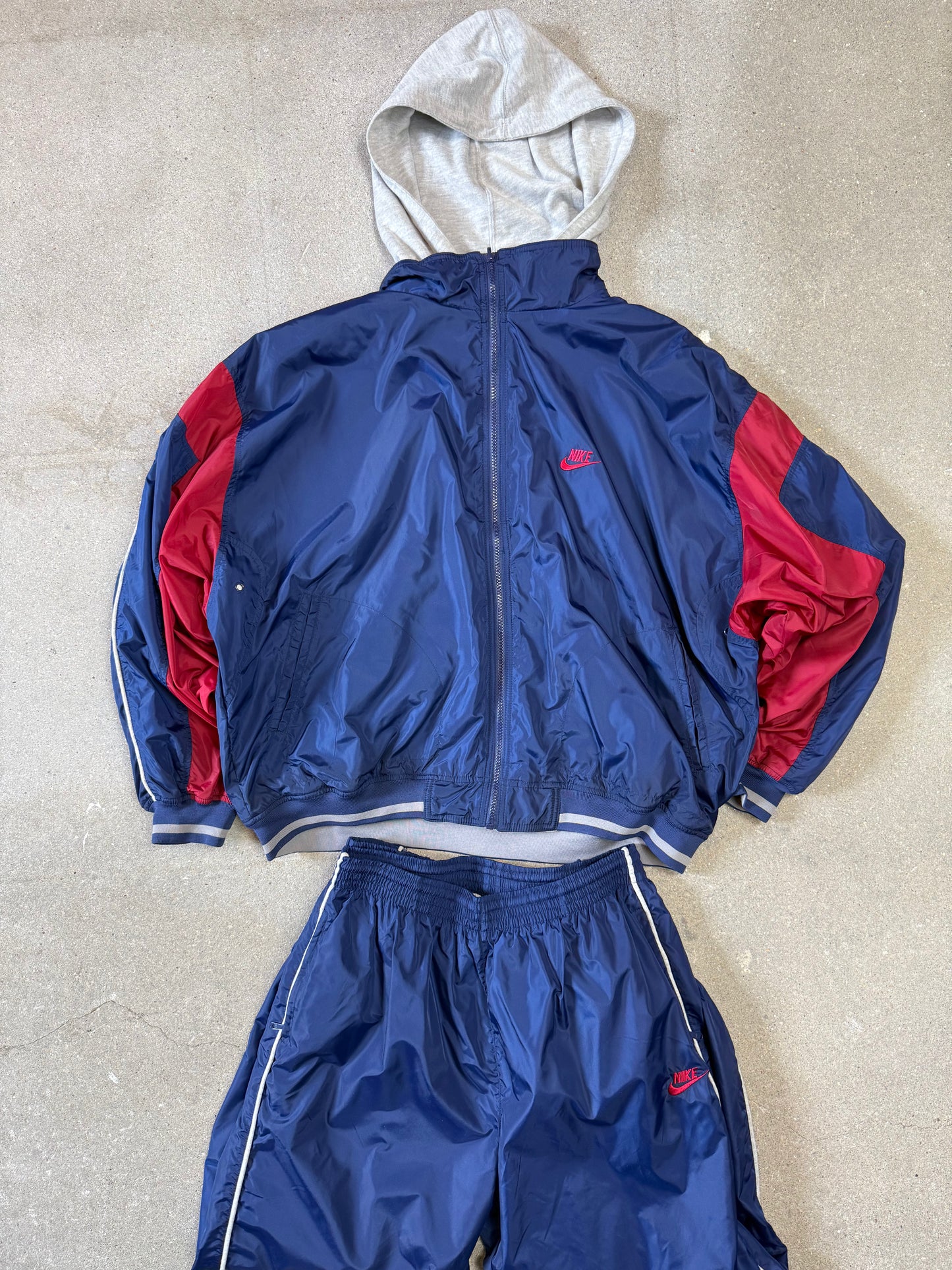 Early 90s Blue Red Nike Regular/Boxy Reversible Track Suit Set (Jacket XL + Pants XL)
