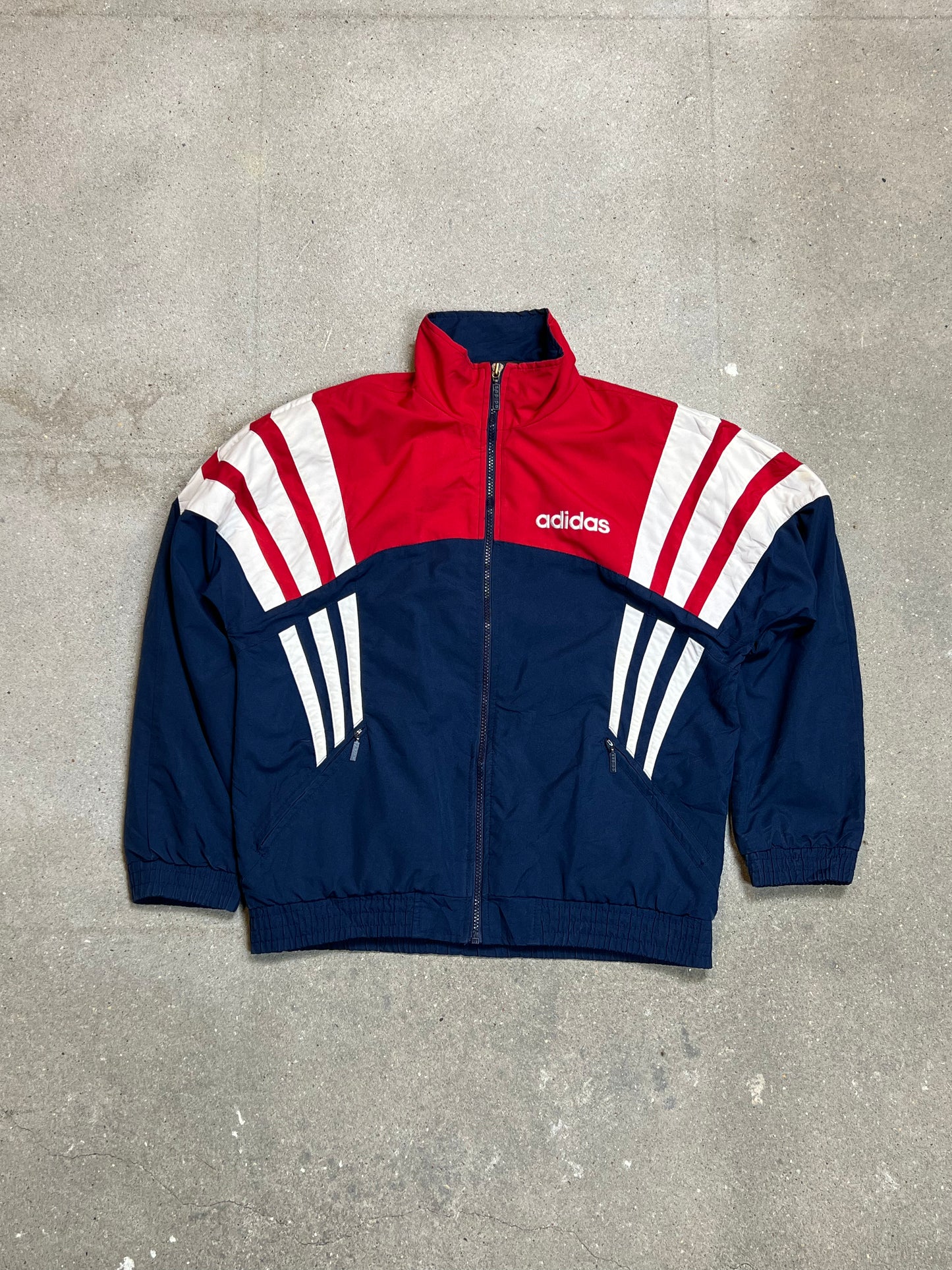 DARK NAVY RED VINTAGE ADIDAS 90S SPORT ZIP JACKET (LARGE)