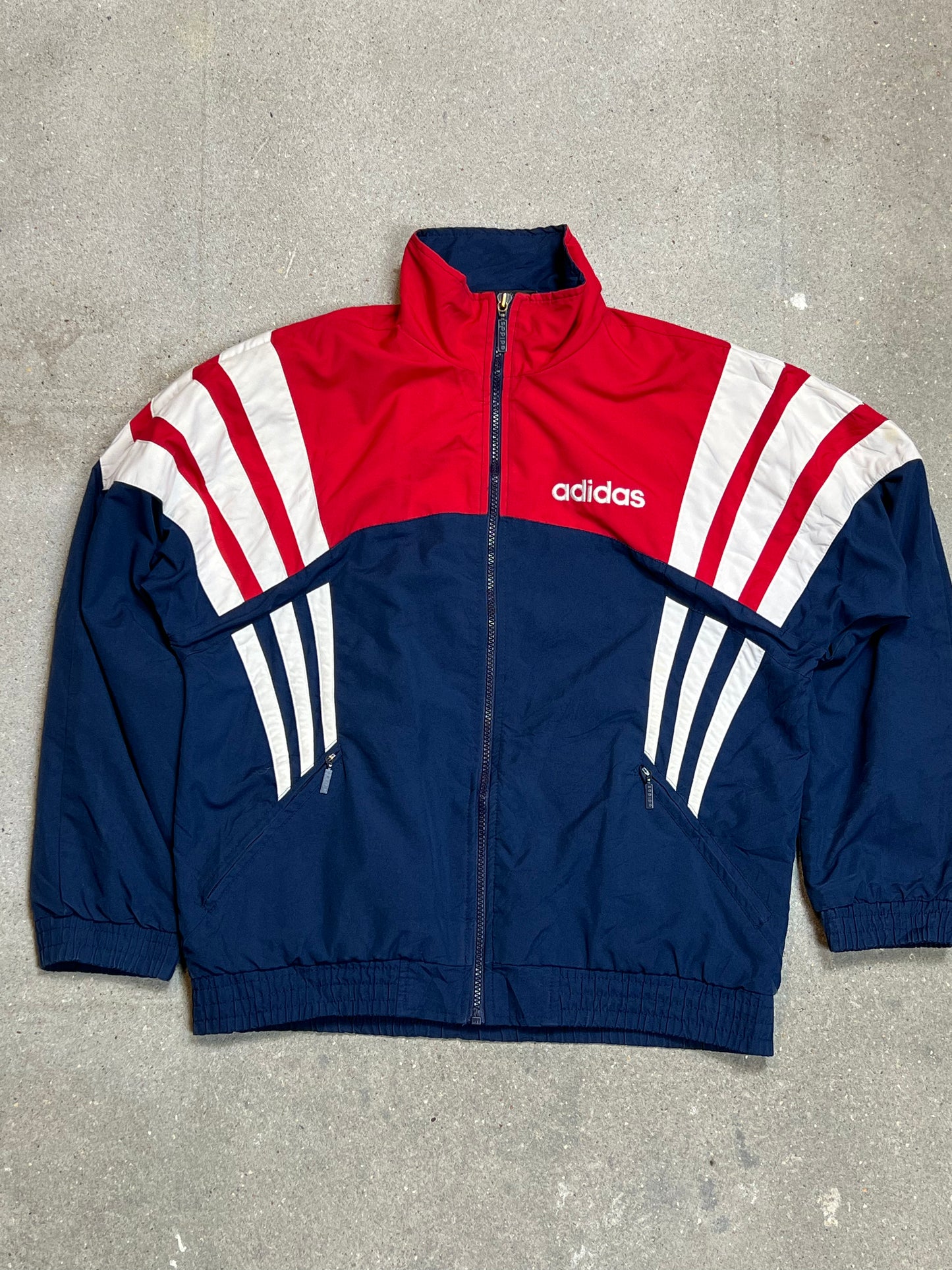 DARK NAVY RED VINTAGE ADIDAS 90S SPORT ZIP JACKET (LARGE)