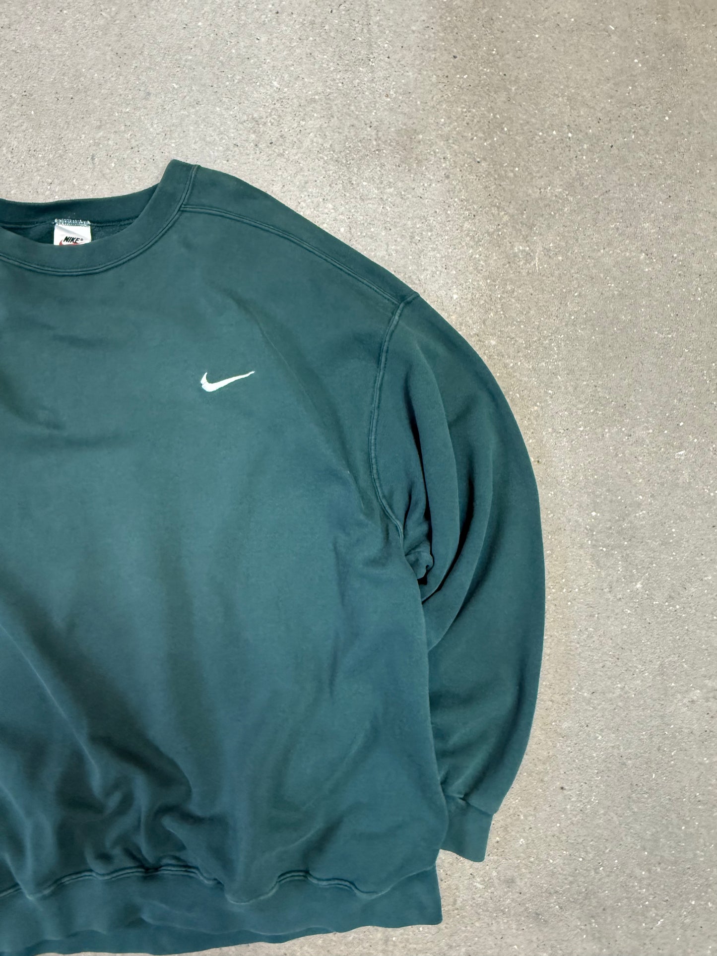 Late 1990s Made in USA Nike Swoosh Embroidery Logo Sweatshirt Forest Green (XL)