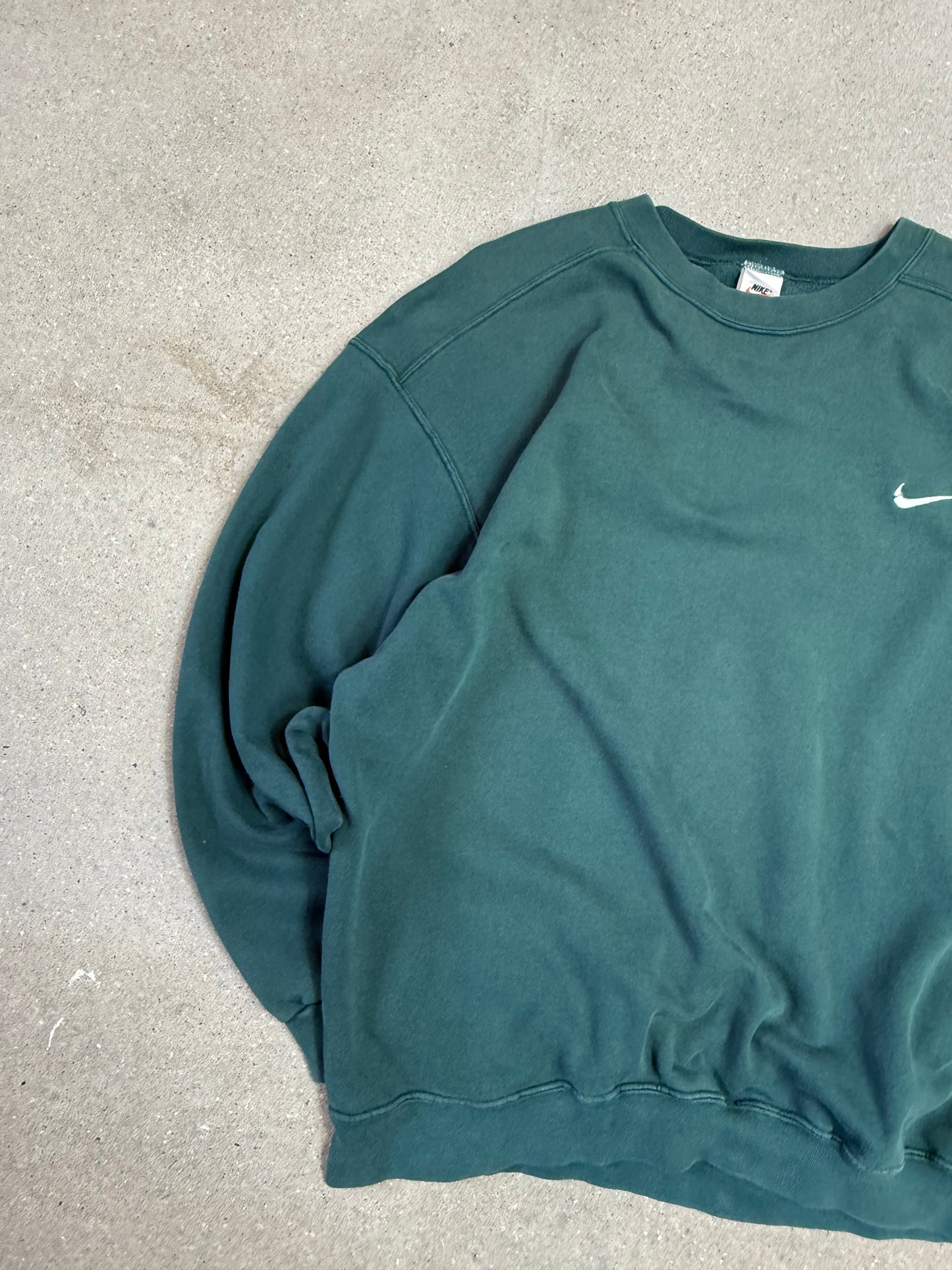 Late 1990s Made in USA Nike Swoosh Embroidery Logo Sweatshirt Forest Green (XL)