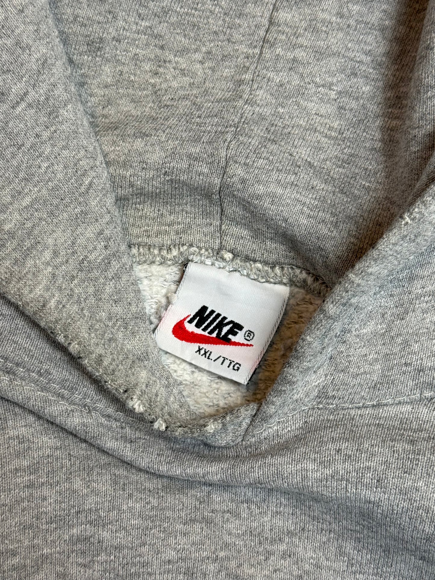 90s Heather Grey Nike blue spellout centre logo Hoodie (XL)