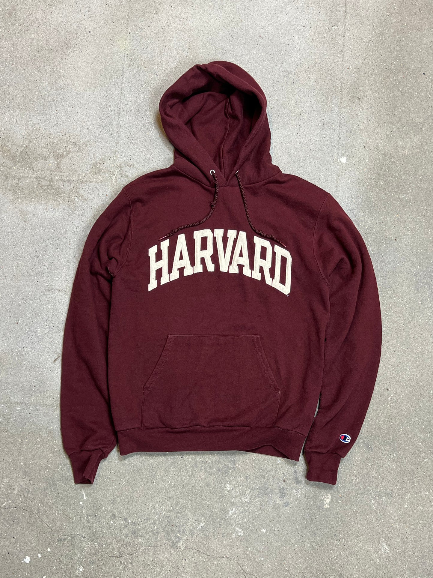 DARK RED VINTAGE CHAMPION HARVARD HOODIE (SMALL)