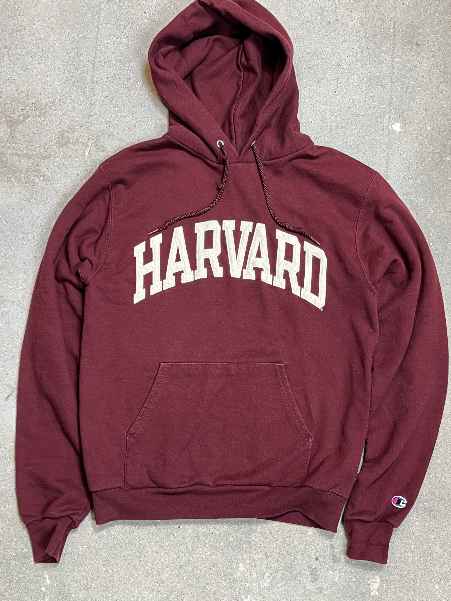 DARK RED VINTAGE CHAMPION HARVARD HOODIE (SMALL)