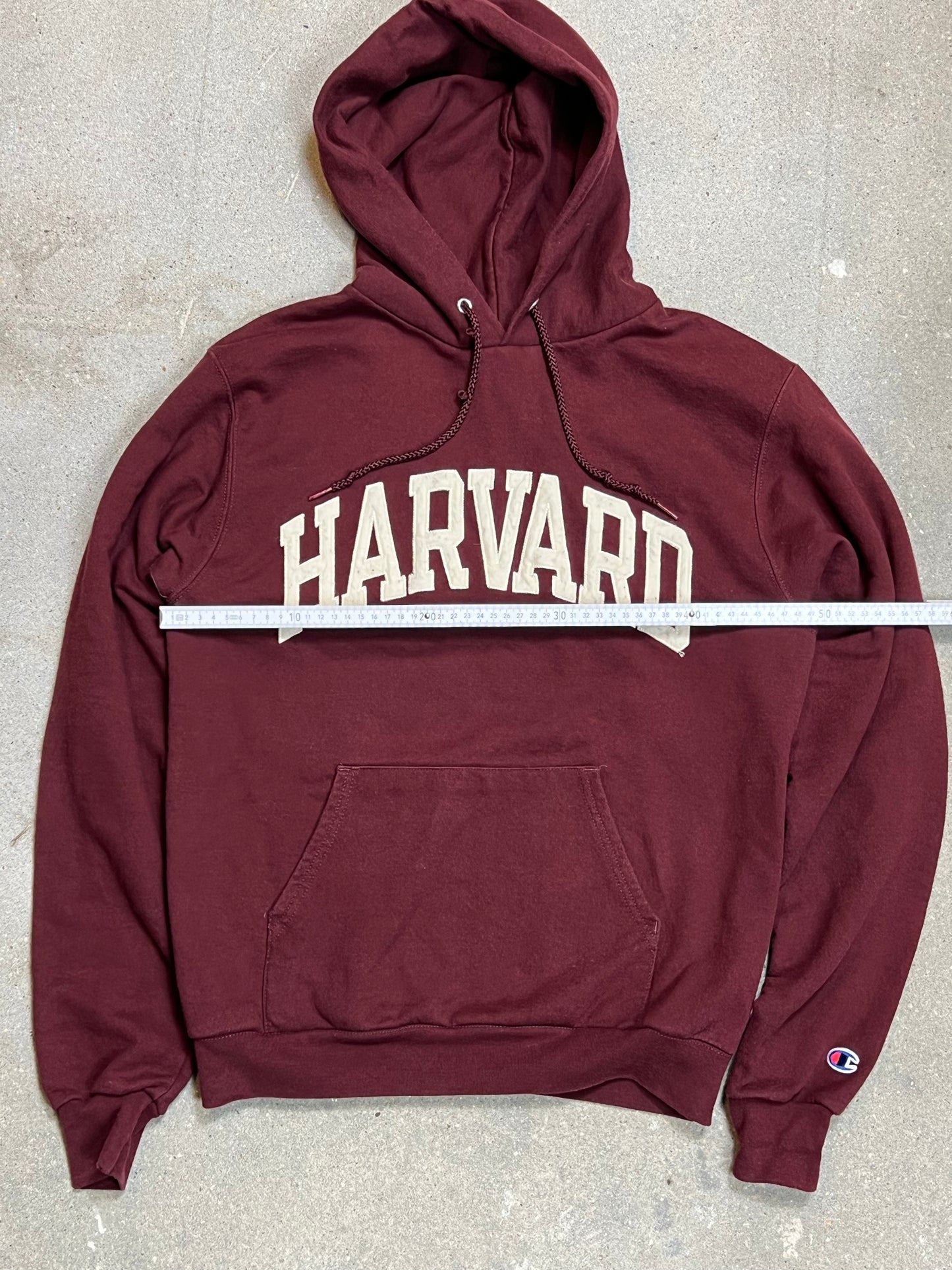 DARK RED VINTAGE CHAMPION HARVARD HOODIE (SMALL)