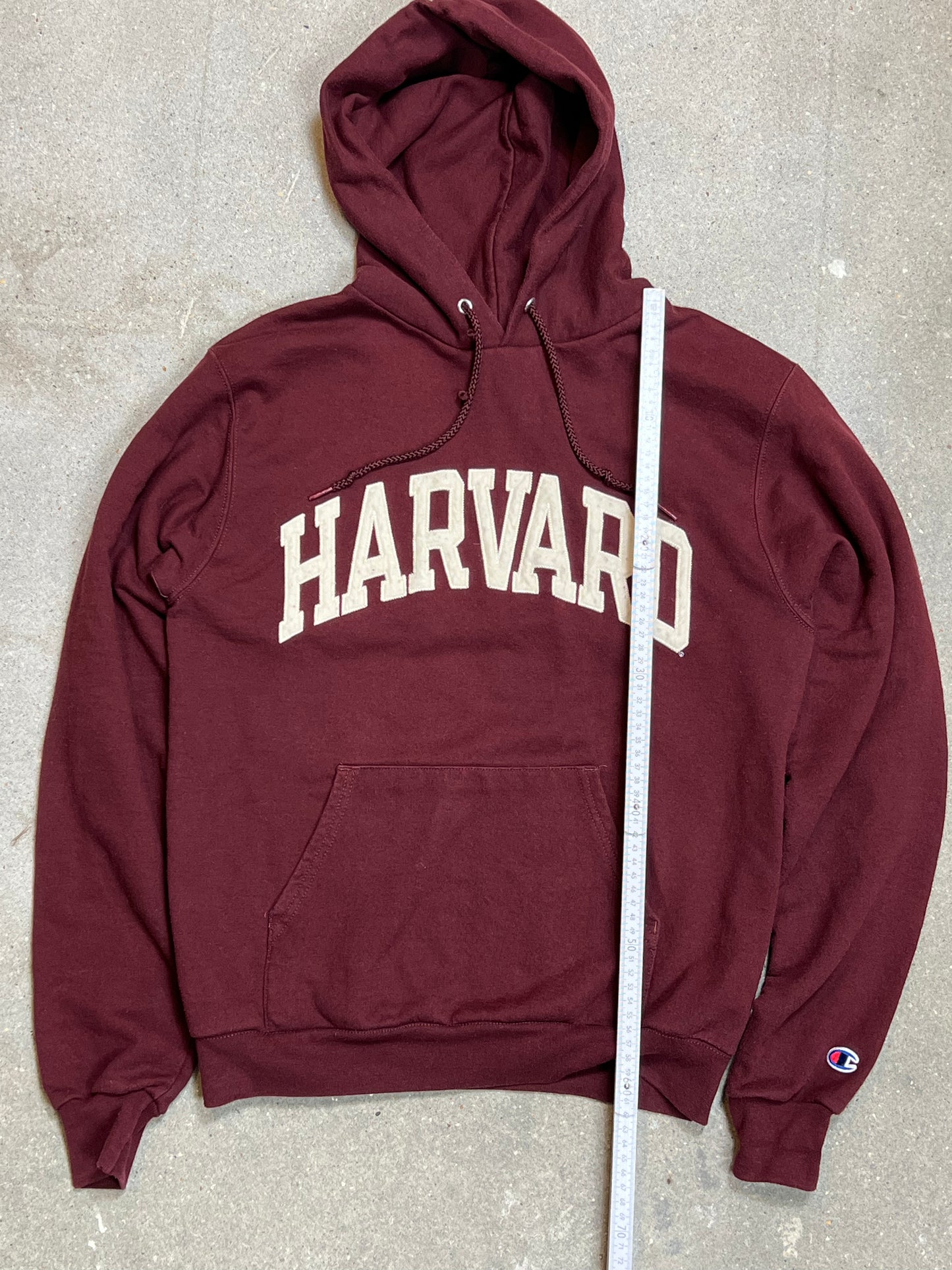 DARK RED VINTAGE CHAMPION HARVARD HOODIE (SMALL)