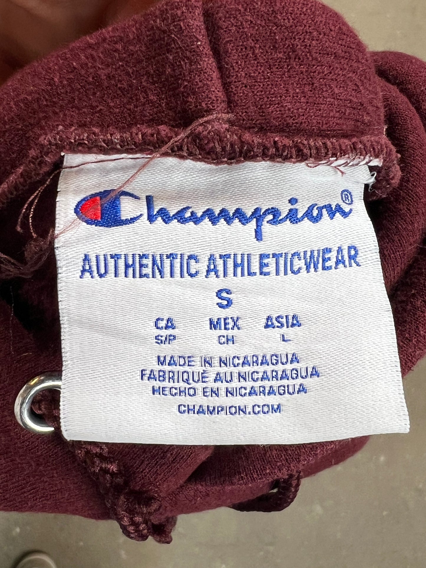 DARK RED VINTAGE CHAMPION HARVARD HOODIE (SMALL)