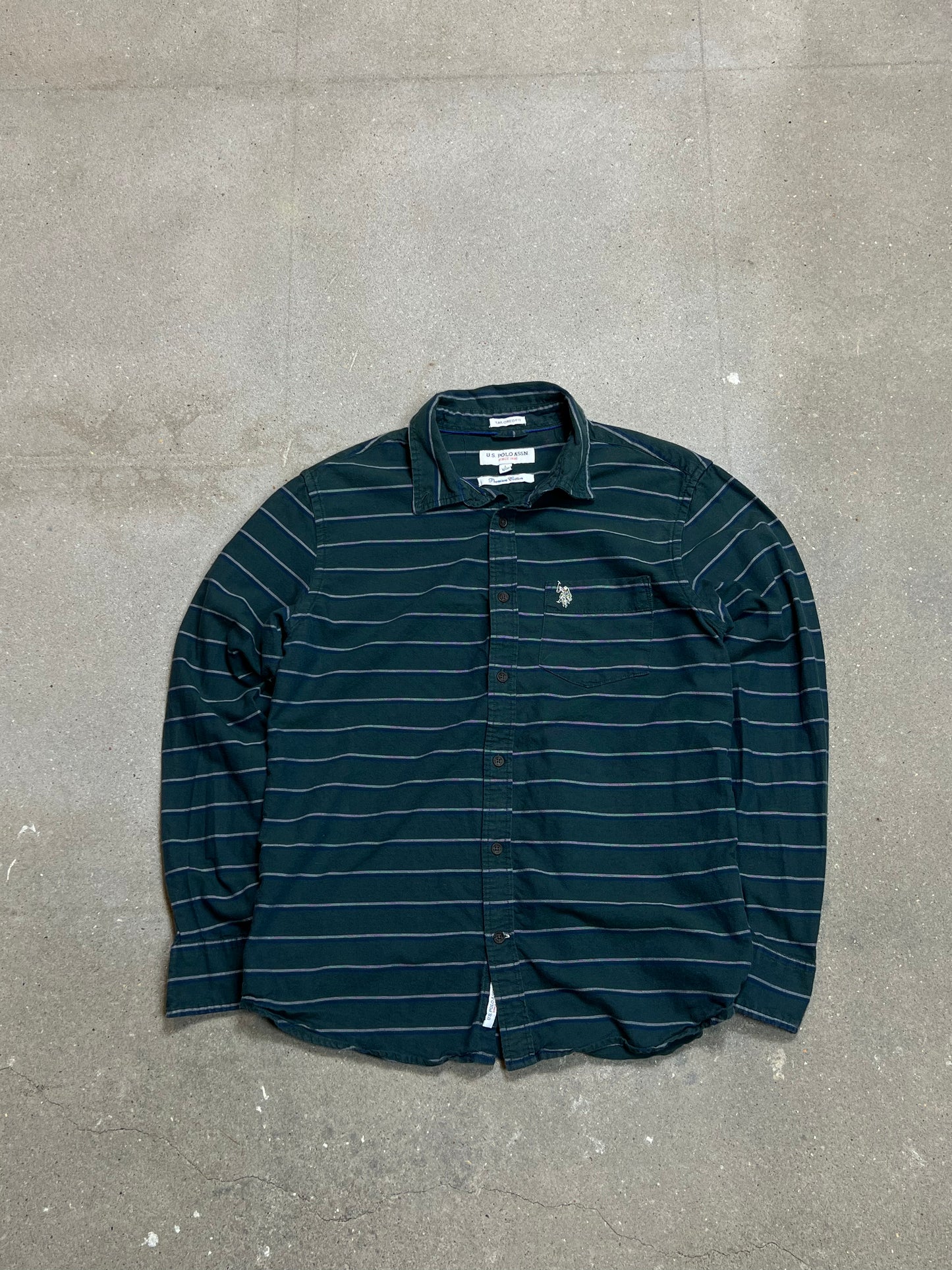 GREEN STRIPED USPA U.S POLO ASSN TAILORED FIT SHIRT (LARGE)