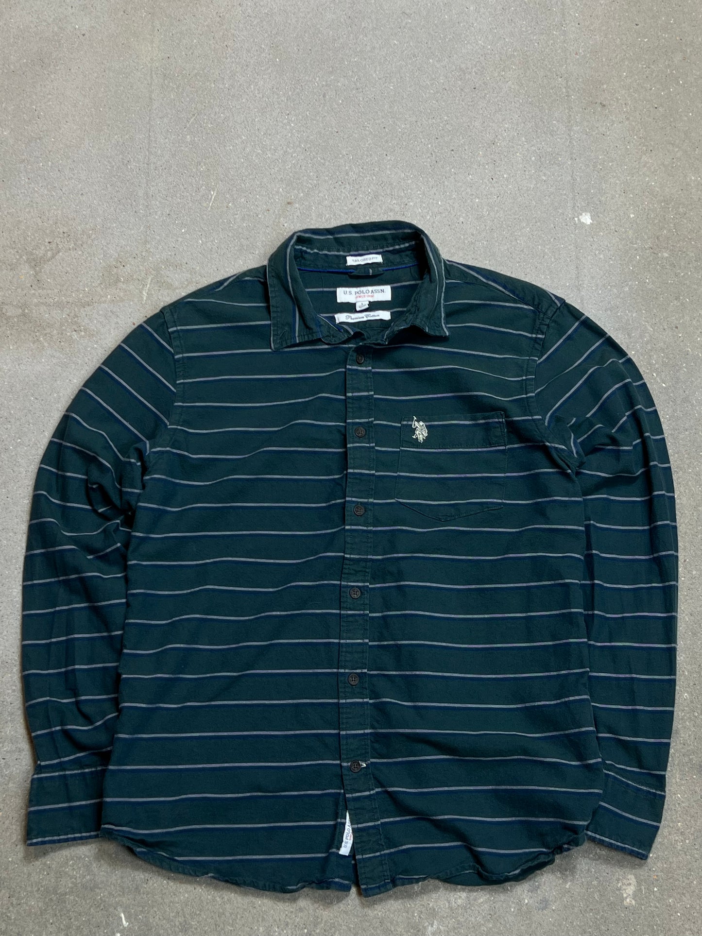GREEN STRIPED USPA U.S POLO ASSN TAILORED FIT SHIRT (LARGE)