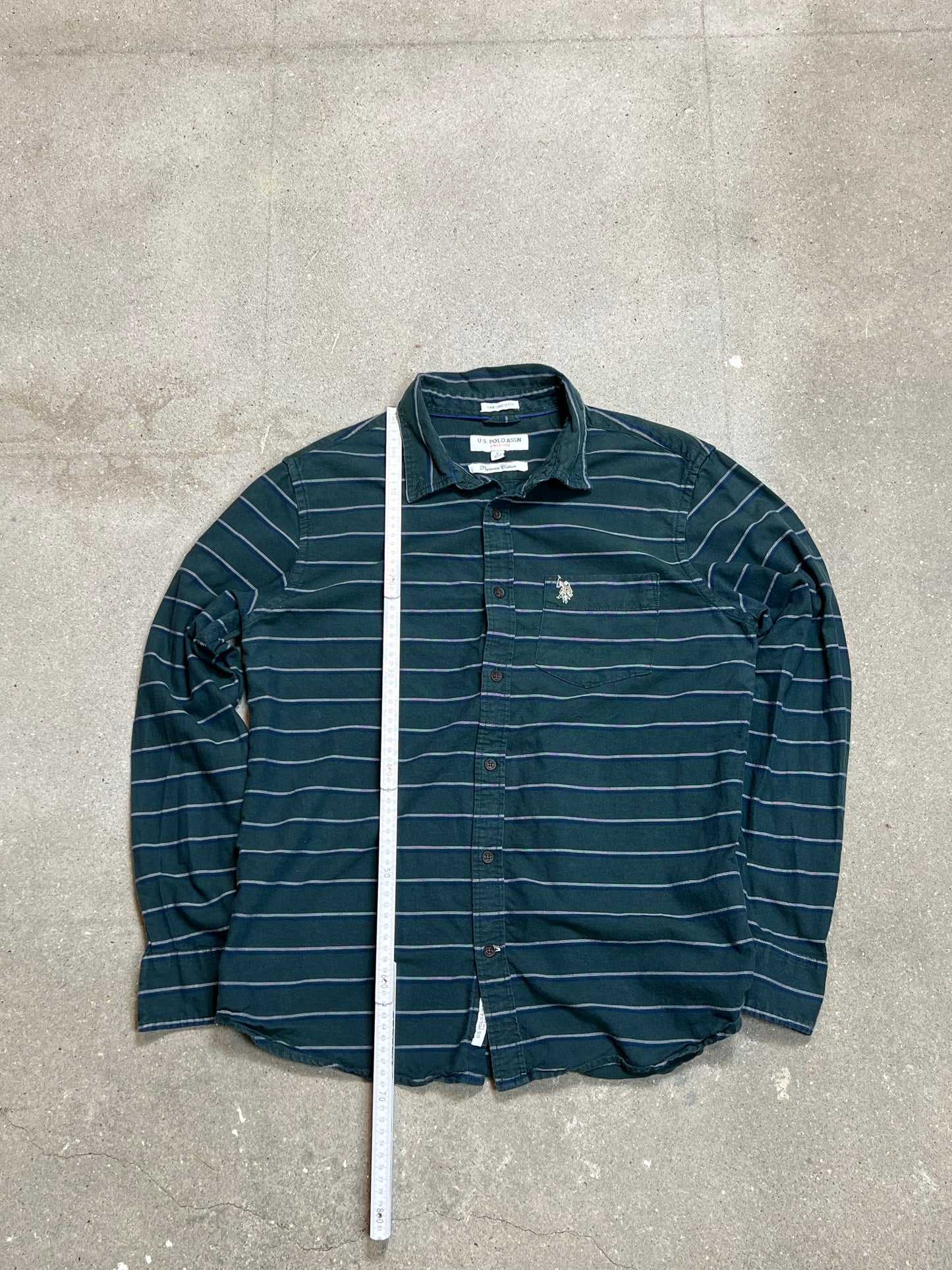 GREEN STRIPED USPA U.S POLO ASSN TAILORED FIT SHIRT (LARGE)
