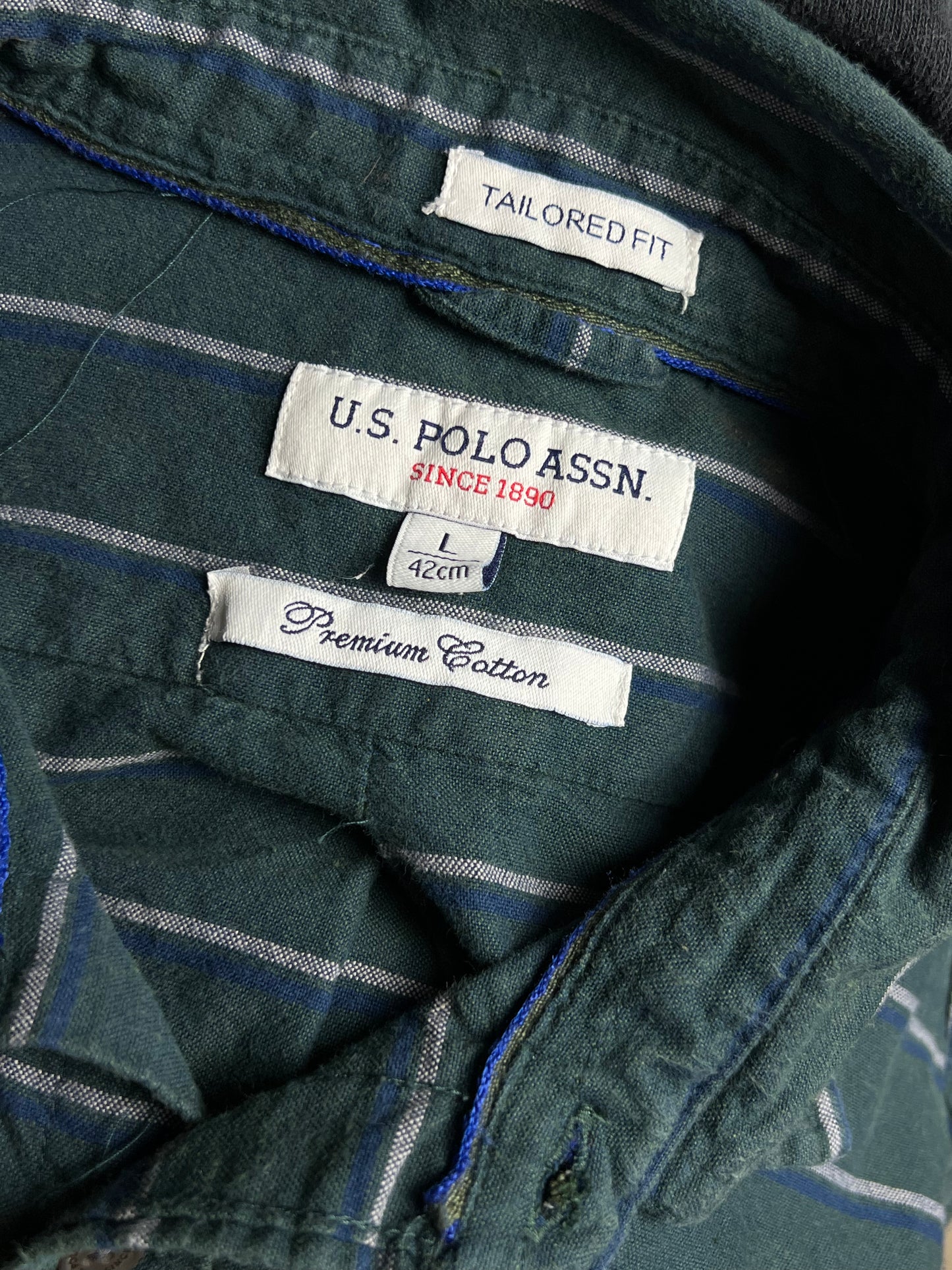 GREEN STRIPED USPA U.S POLO ASSN TAILORED FIT SHIRT (LARGE)