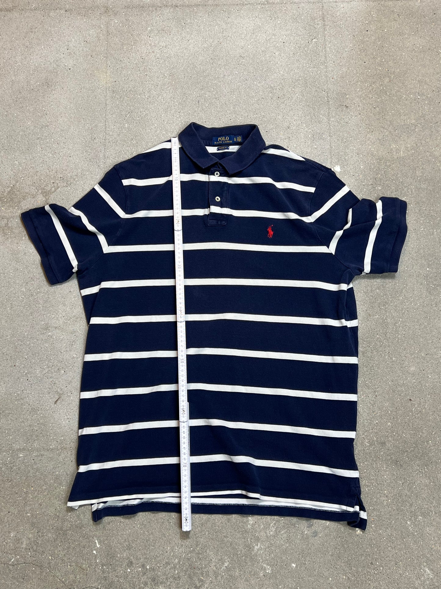 MARINEBLAU GESTREIFTES RALPH LAUREN CLASSIC FIT PIQUE-POLO (XL)
