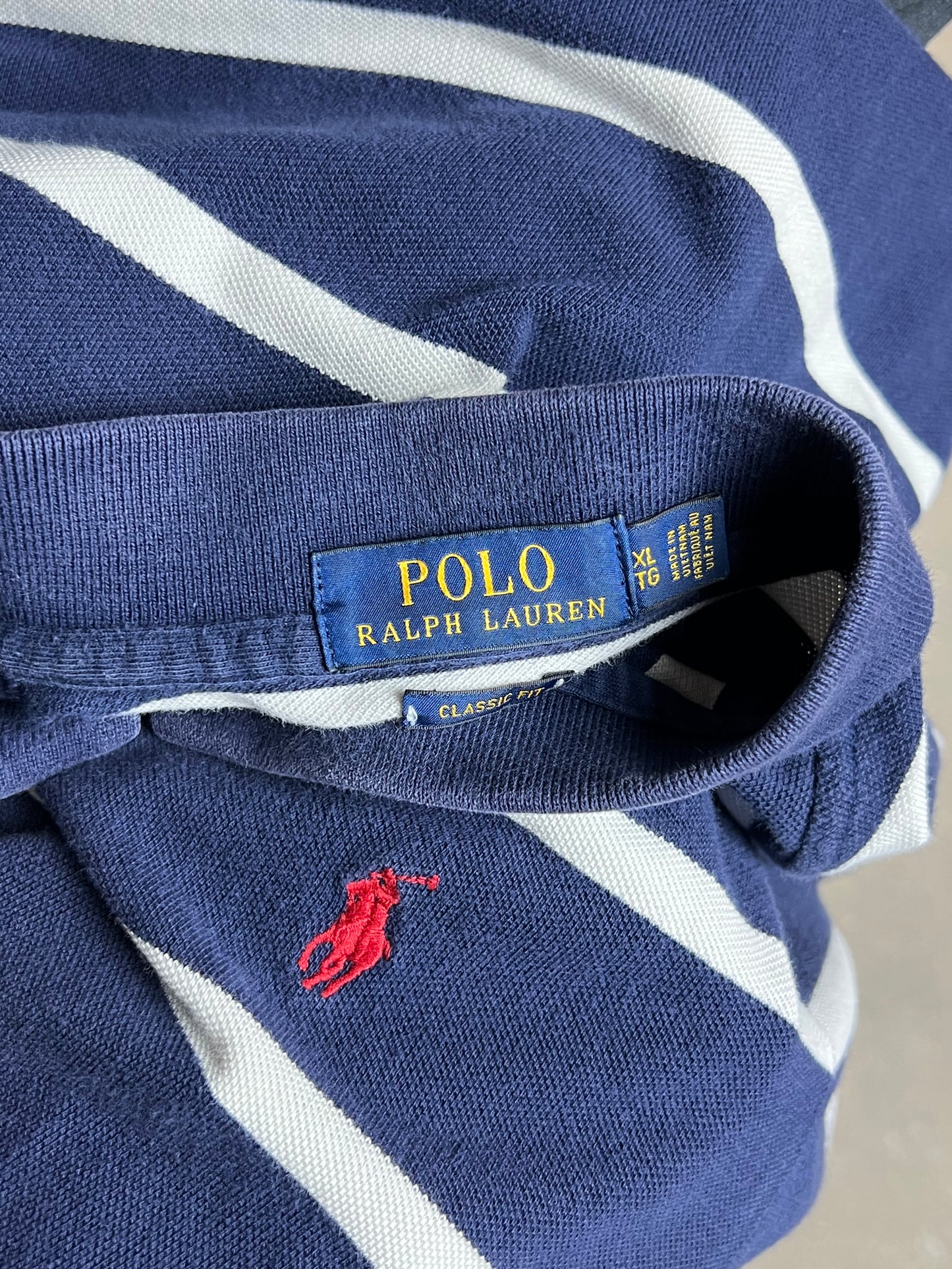 MARINEBLAU GESTREIFTES RALPH LAUREN CLASSIC FIT PIQUE-POLO (XL)