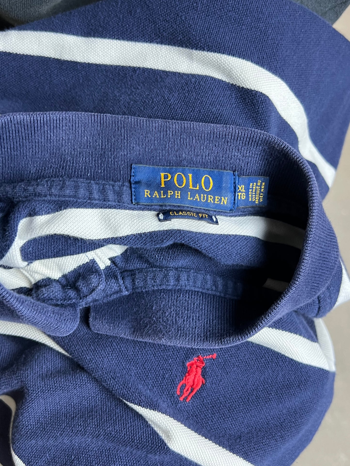 MARINEBLAU GESTREIFTES RALPH LAUREN CLASSIC FIT PIQUE-POLO (XL)
