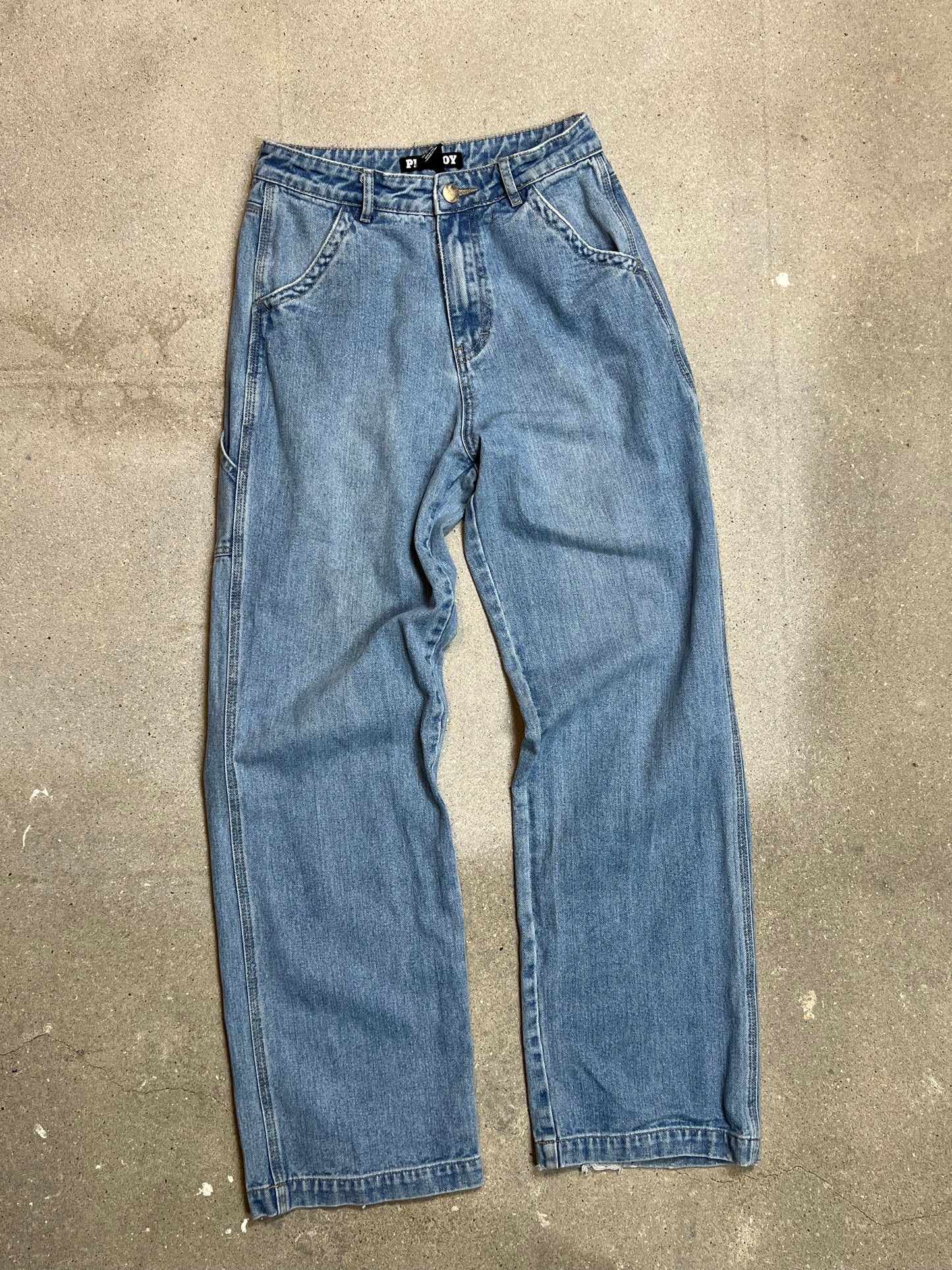 PLAYBOY BUNNY LIGHT WASH DENIM CARPENTER WORKER JEANS (size 3/ W27"L32")