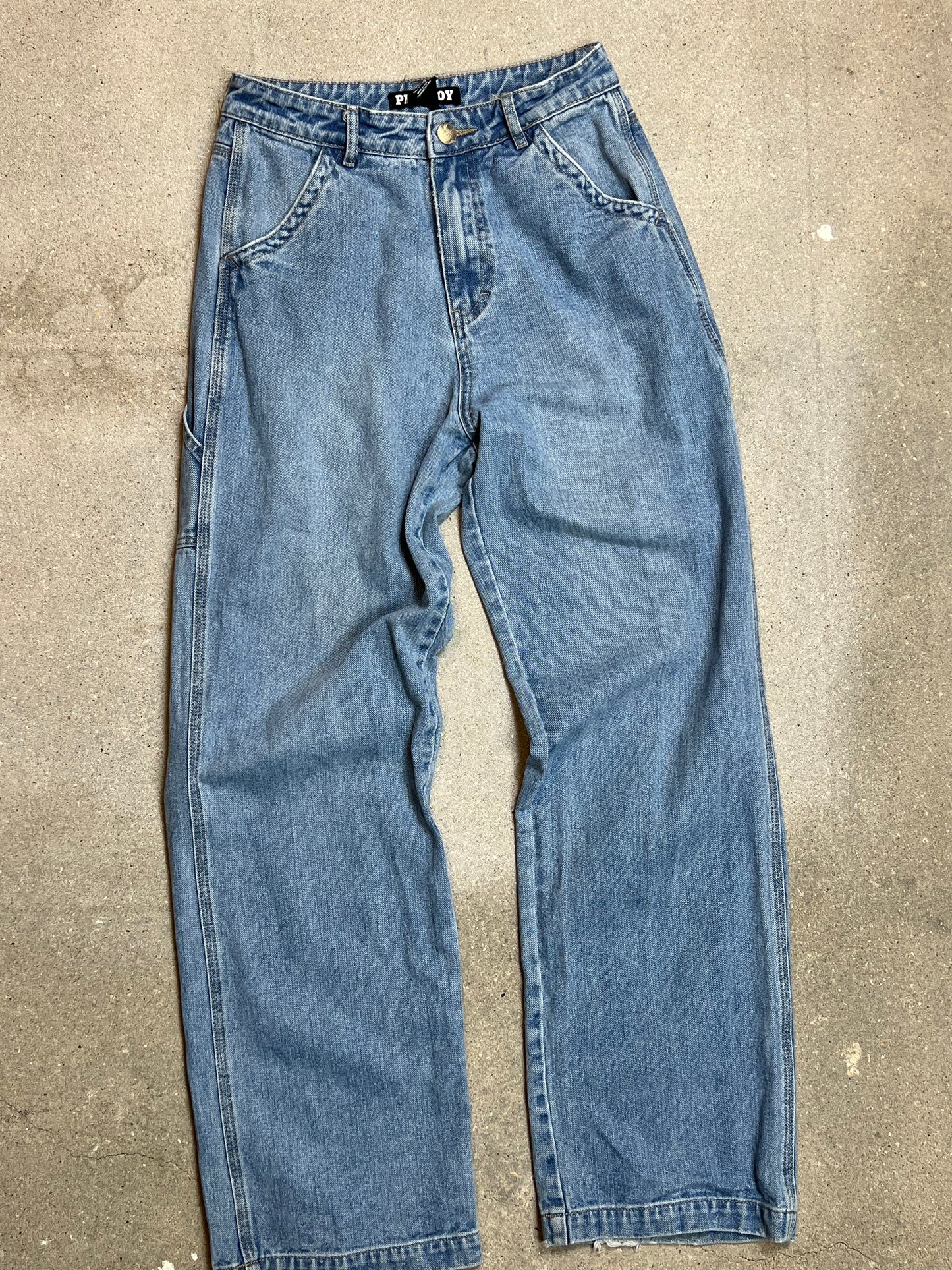 PLAYBOY BUNNY LIGHT WASH DENIM CARPENTER WORKER JEANS (size 3/ W27"L32")
