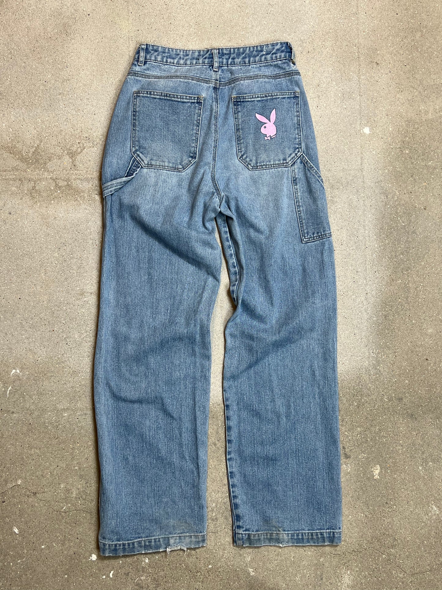 PLAYBOY BUNNY LIGHT WASH DENIM CARPENTER WORKER JEANS (size 3/ W27"L32")