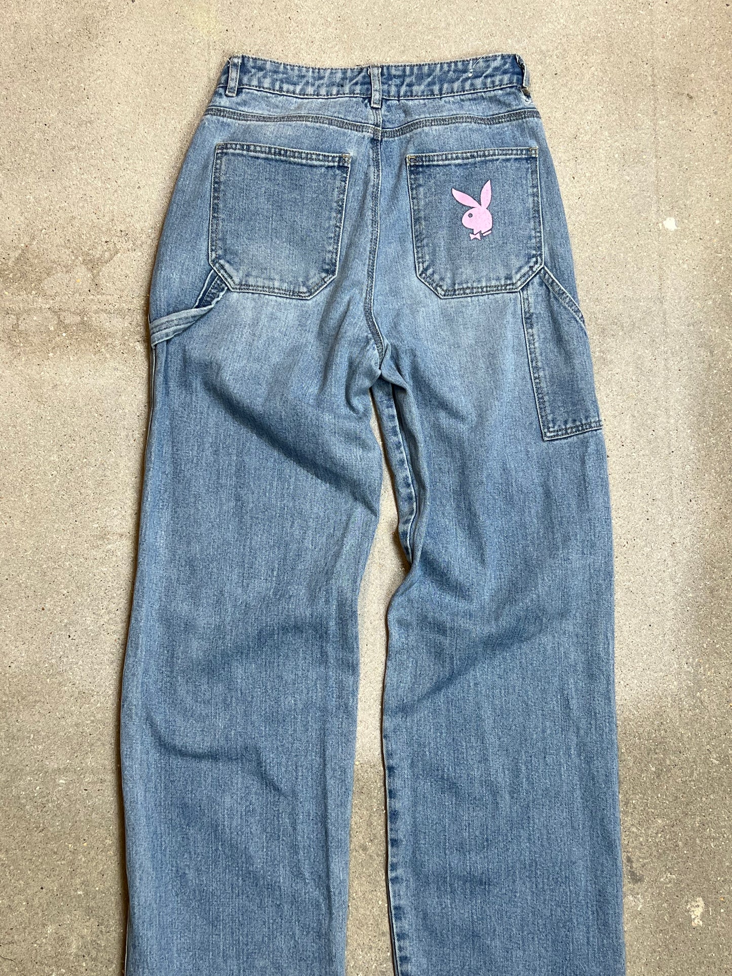 PLAYBOY BUNNY LIGHT WASH DENIM CARPENTER WORKER JEANS (size 3/ W27"L32")