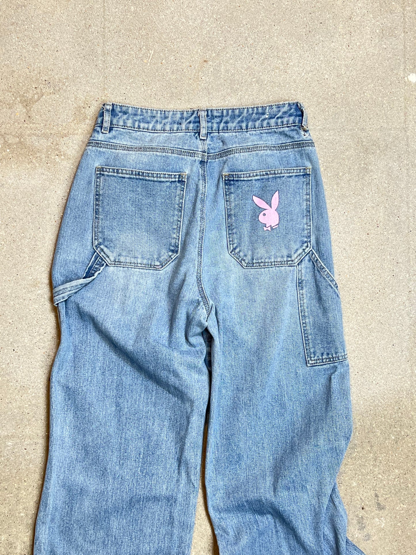 PLAYBOY BUNNY LIGHT WASH DENIM CARPENTER WORKER JEANS (size 3/ W27"L32")