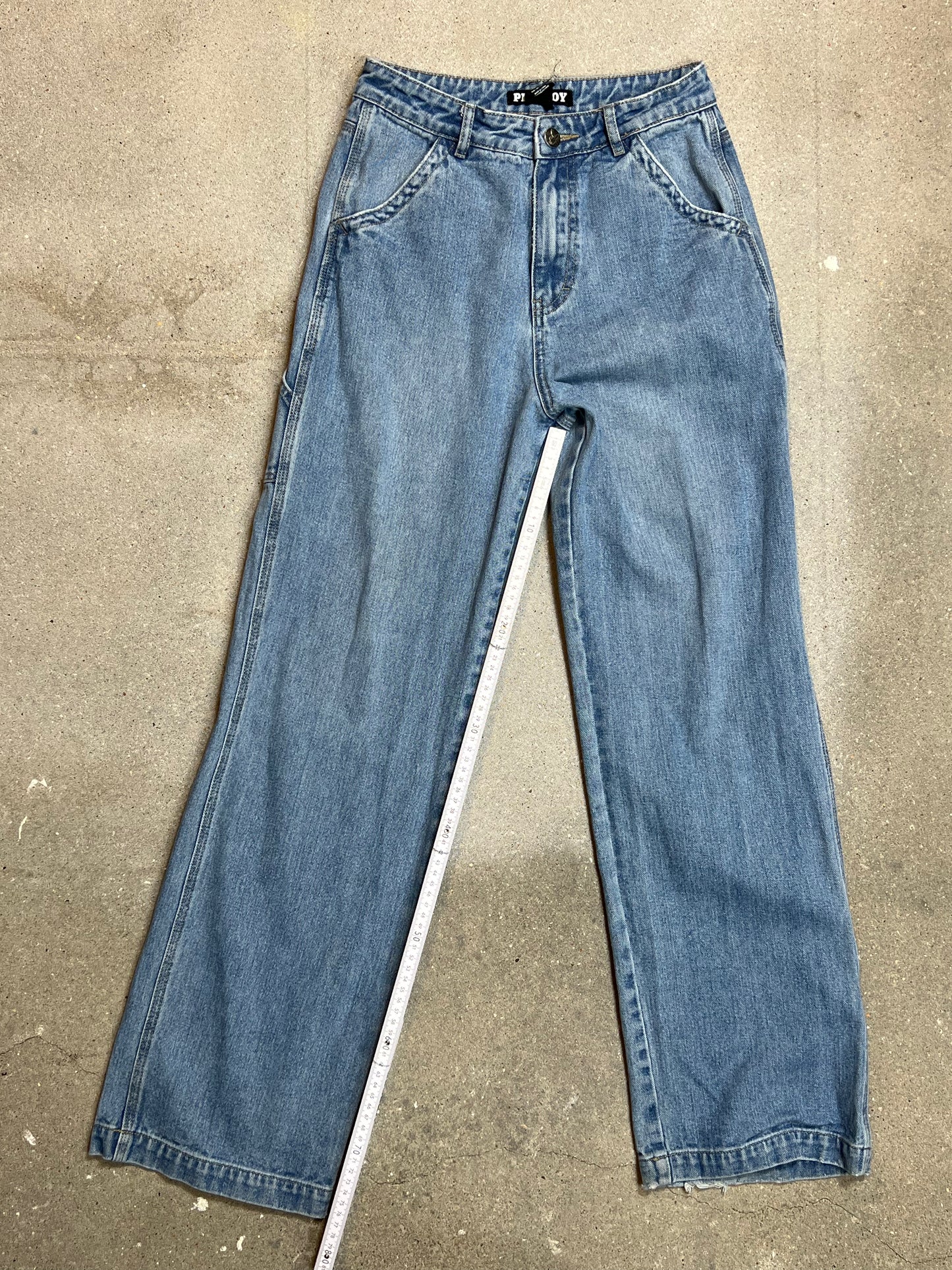 PLAYBOY BUNNY LIGHT WASH DENIM CARPENTER WORKER JEANS (size 3/ W27"L32")