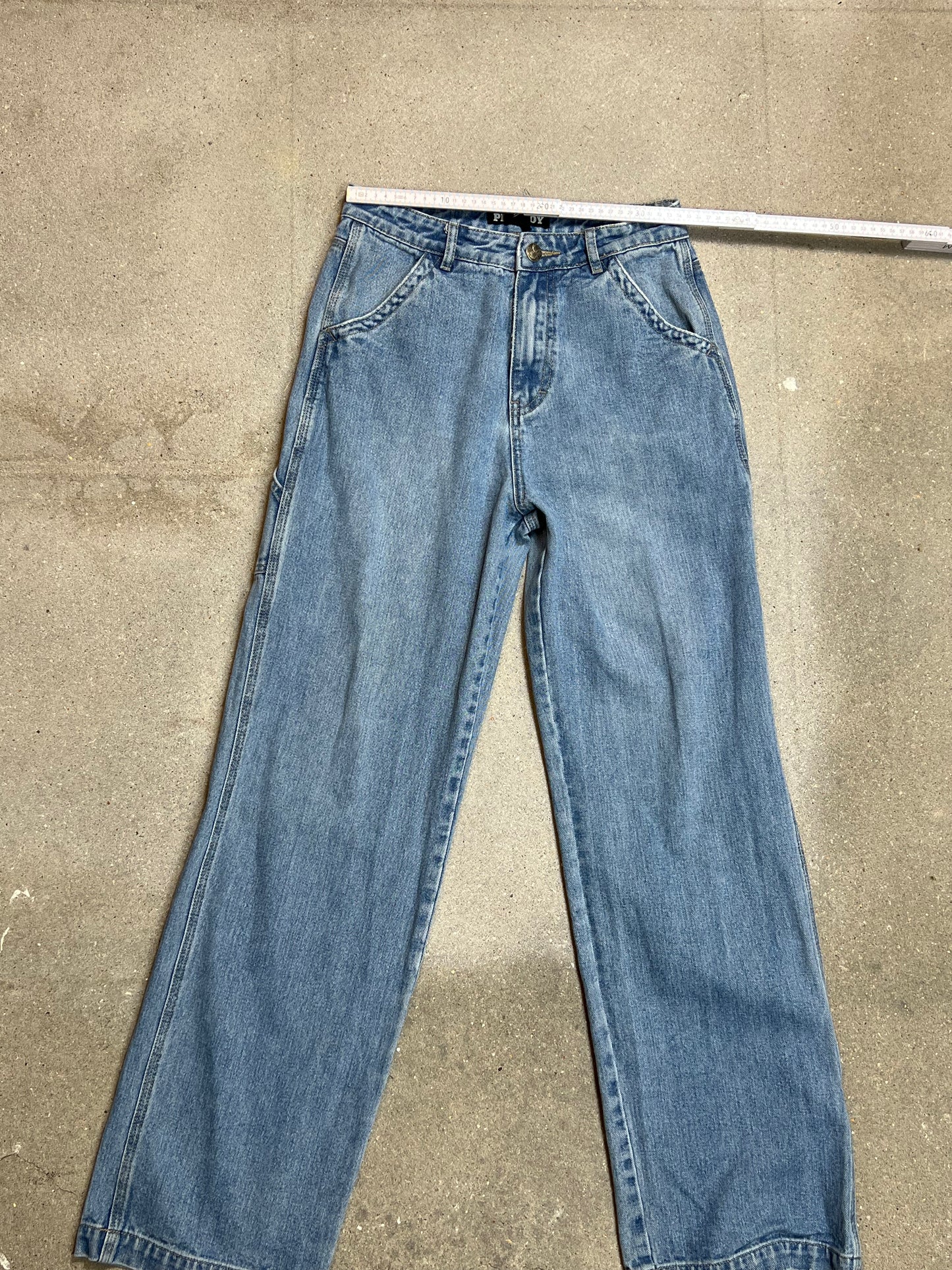 PLAYBOY BUNNY LIGHT WASH DENIM CARPENTER WORKER JEANS (size 3/ W27"L32")