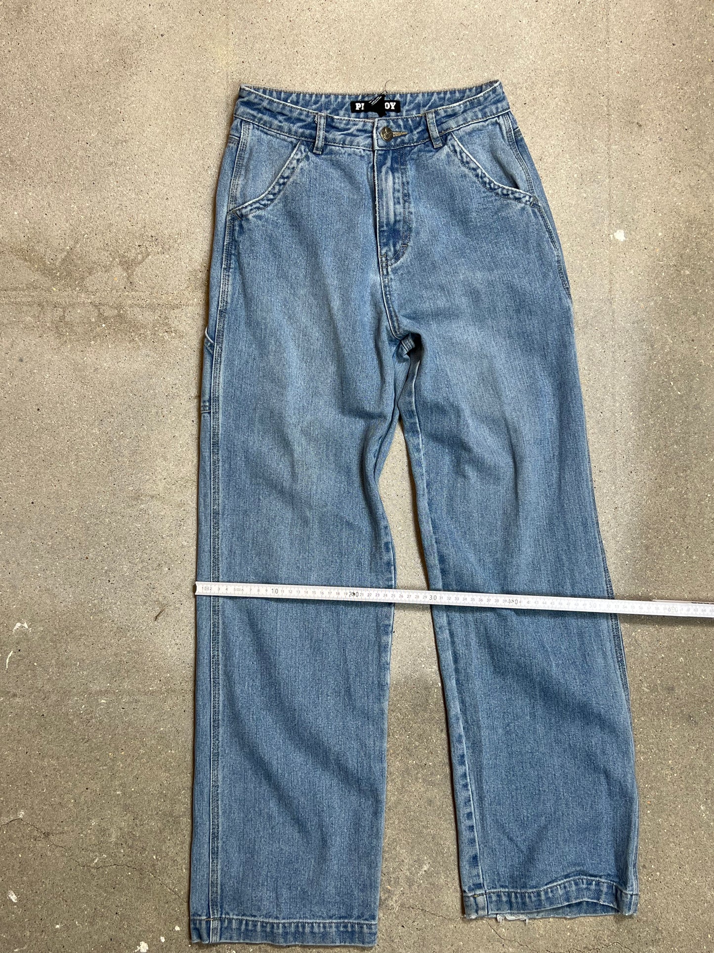 PLAYBOY BUNNY LIGHT WASH DENIM CARPENTER WORKER JEANS (size 3/ W27"L32")