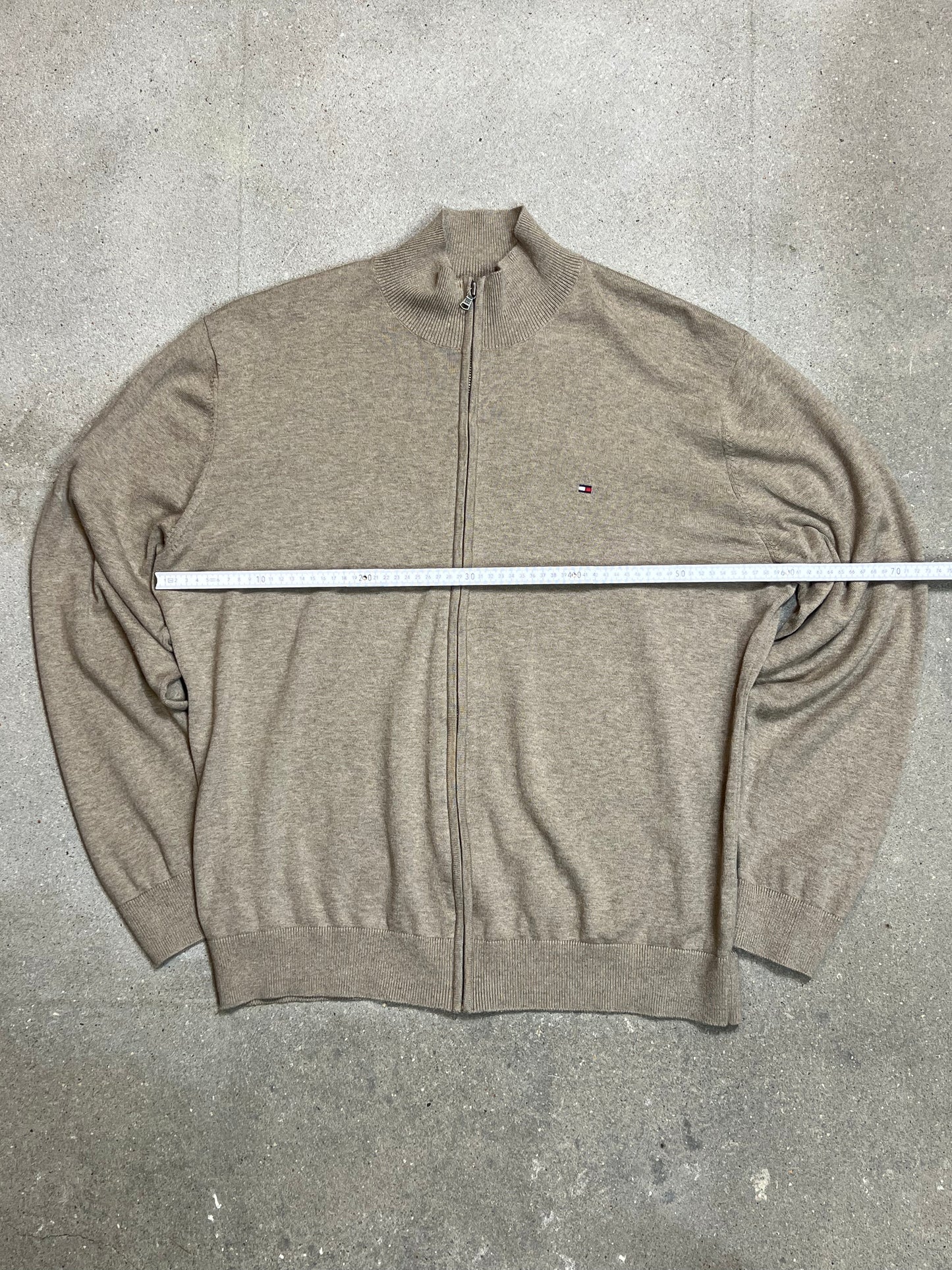 BEIGE SAND VINTAGE TOMMY HILFIGER COTTON ZIP-KNIT CARDIGAN (XLARGE)